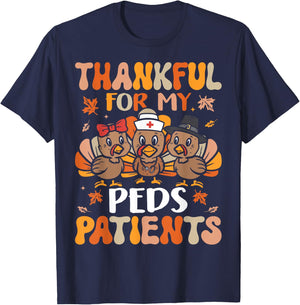 Thankful Peds Nurse Thanksgiving Turkey Pediatric Nurse T-Shirt - T-Shirt | Navy