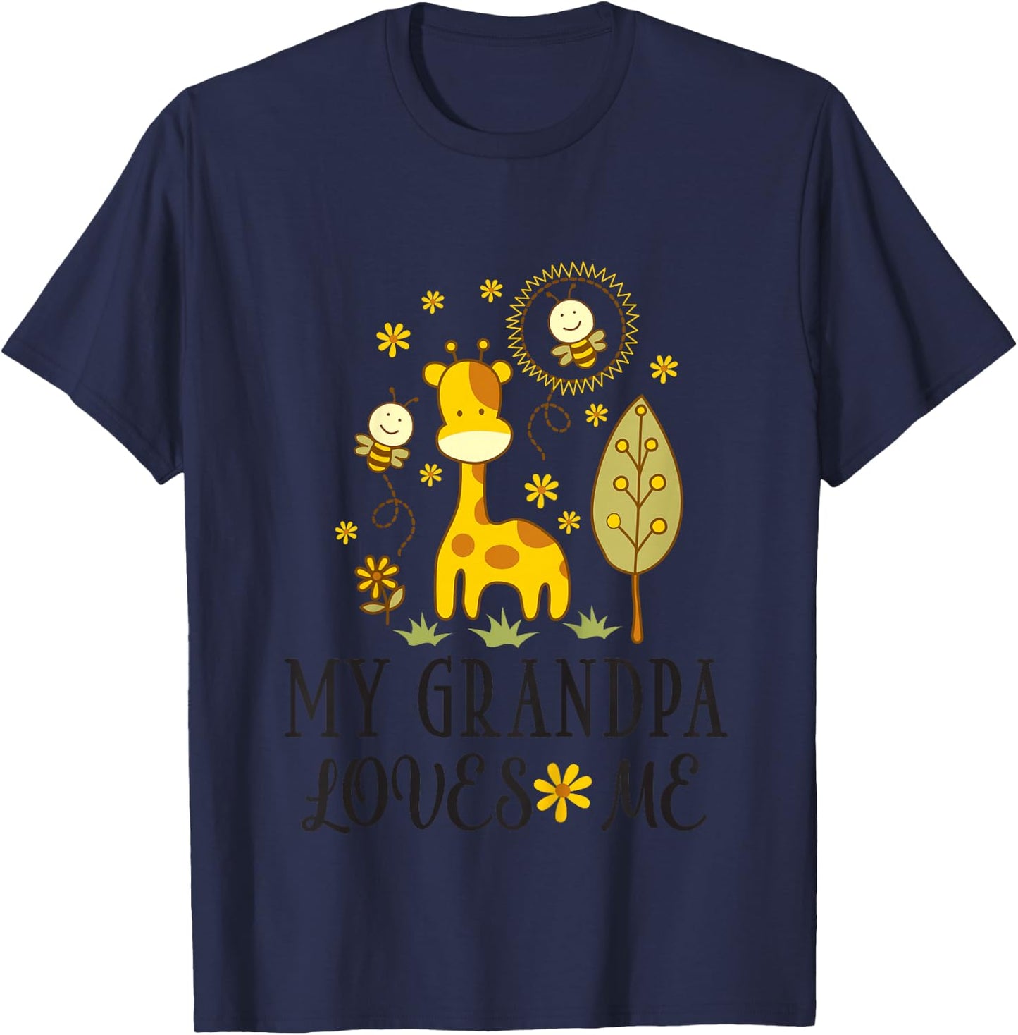 Kids My Grandpa Loves Me Grandchild Giraffe T-Shirt - T-Shirt | Navy