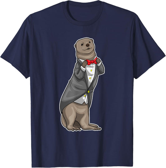 Otter Groom Bow tie Wedding T-Shirt - T-Shirt | Navy