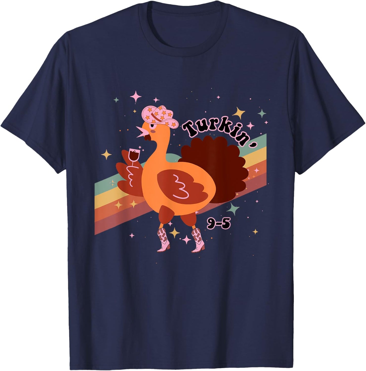 Turkin' 9-5 Turkey Howdy Thanksgiving Design T-Shirt - T-Shirt | Navy