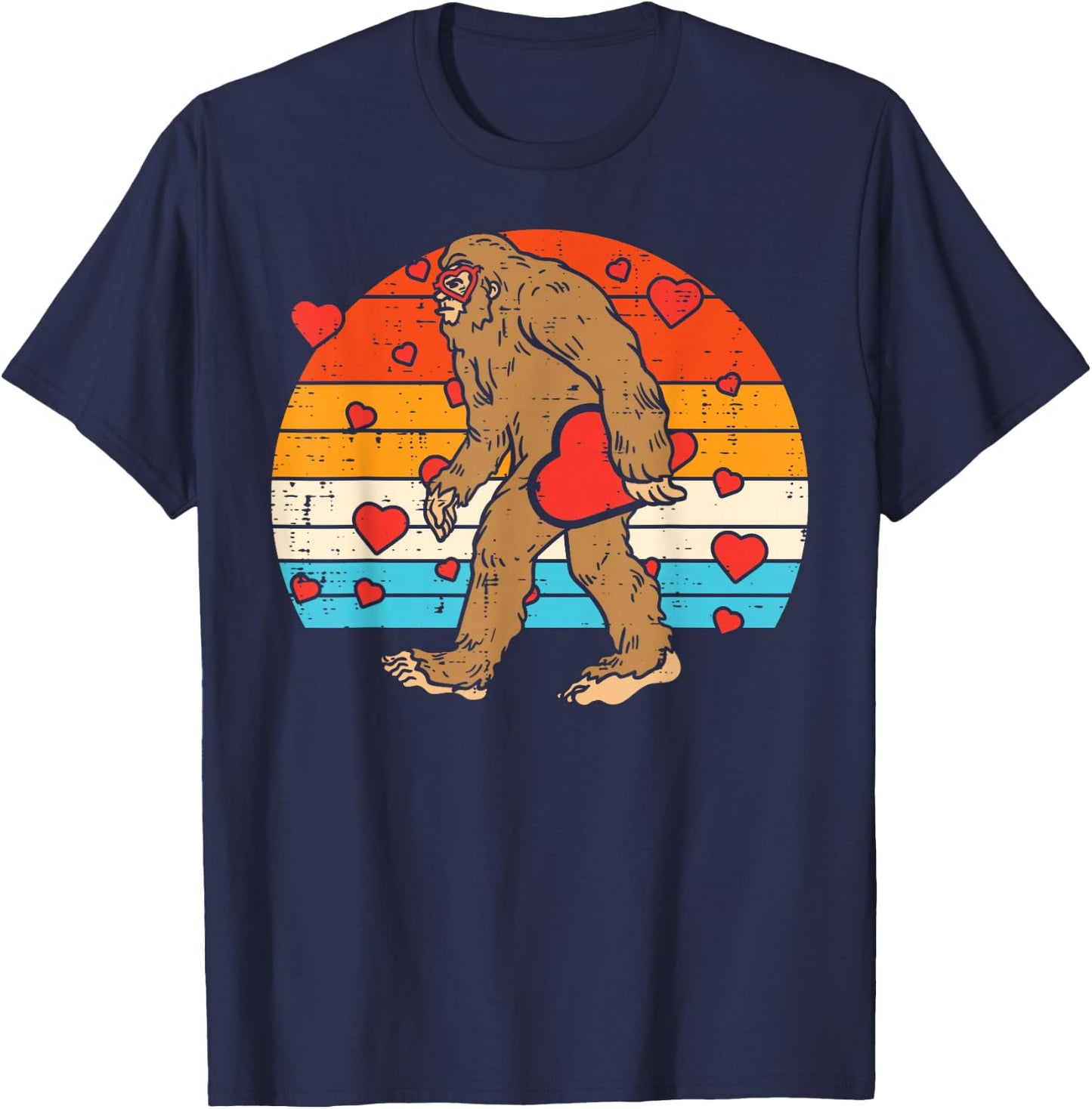 Bigfoot Sasquatch Retro Heart Funny Valentines Day Men Women T-Shirt - T-Shirt | Navy