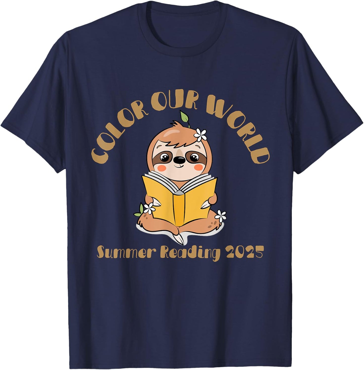Color Our World Summer 2025 Summer Reading Program Sloth T-Shirt - T-Shirt | Navy