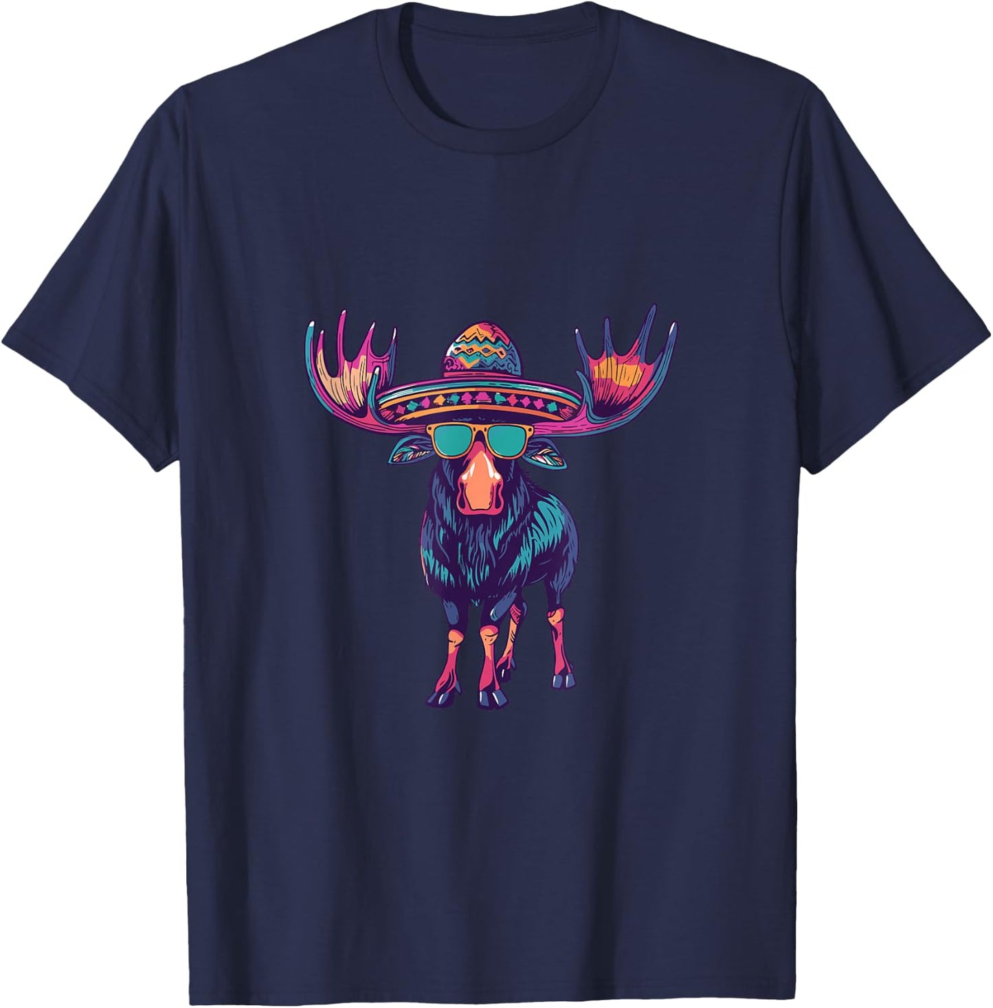 Party Moose with Sombrero | Mexico T-Shirt - T-Shirt | Navy
