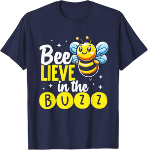 Bee Funny Bee-lieve In The Buzz Beekeeper Design Bees T-Shirt - T-Shirt | Navy