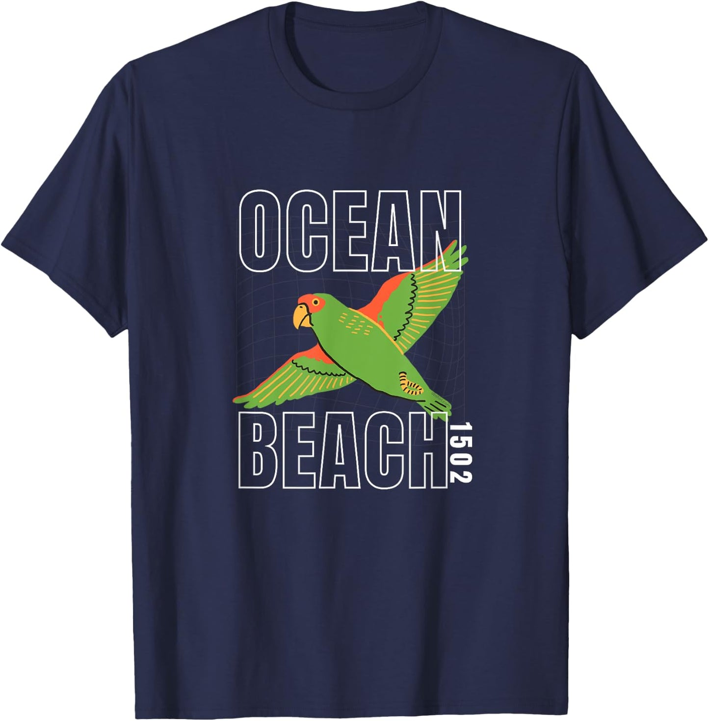 Ocean Beach , San Diego, California OB Parrot 1502 T-Shirt - T-Shirt | Navy