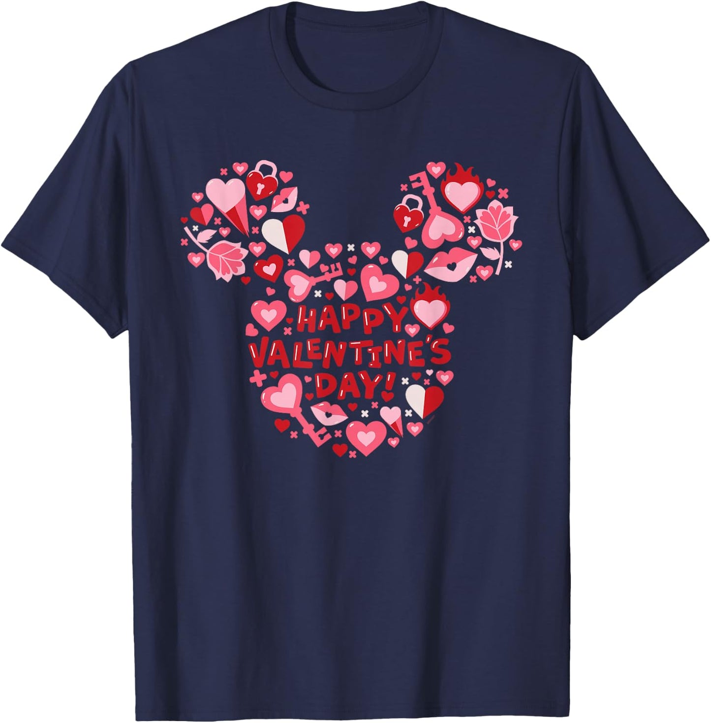 Disney Mickey Mouse Head Icon Hearts Happy Valentine's Day! T-Shirt - T-Shirt | Navy