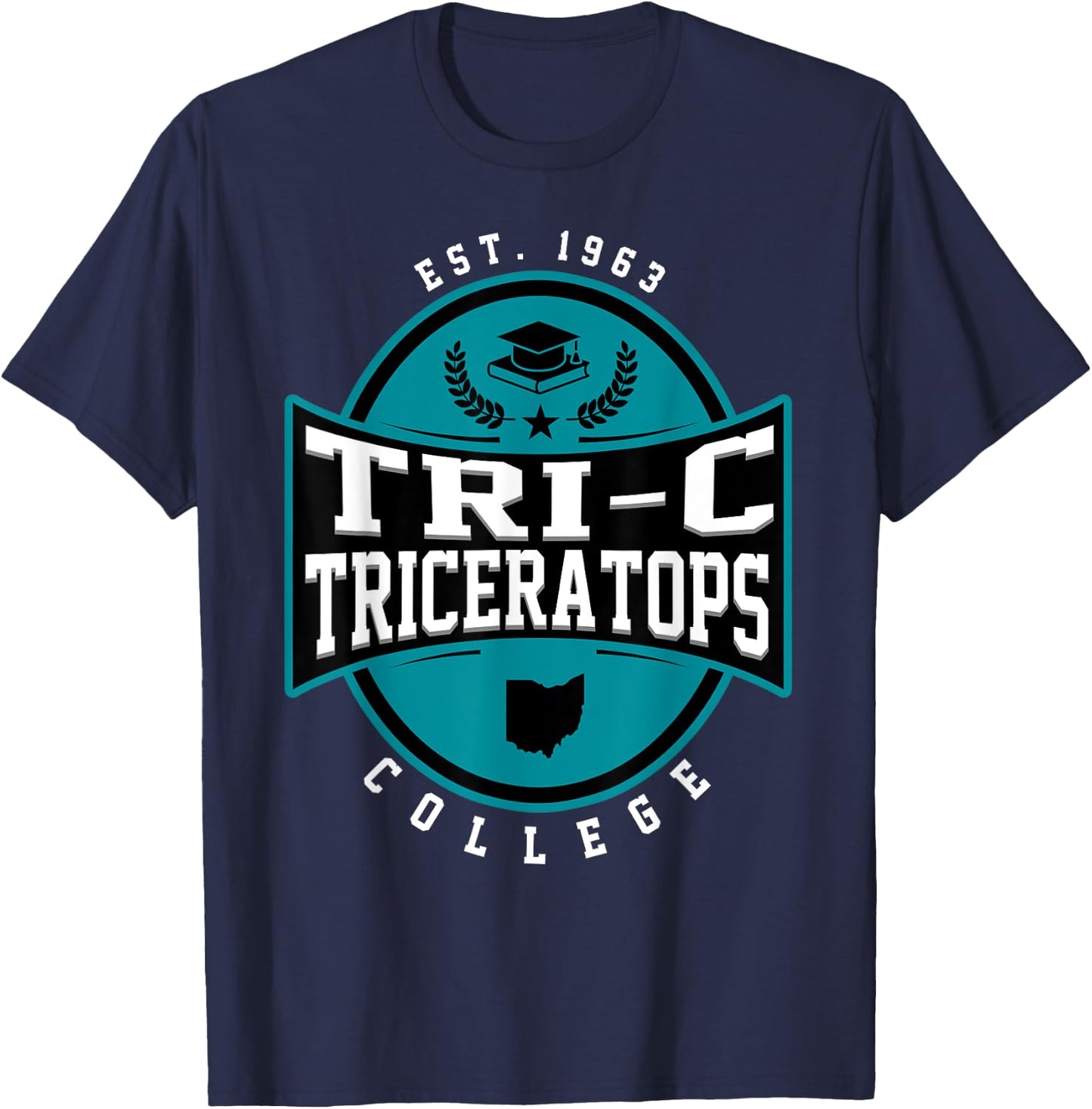Tri-C Triceratops Cuyahoga Community College Arch Design T-Shirt - T-Shirt | Navy
