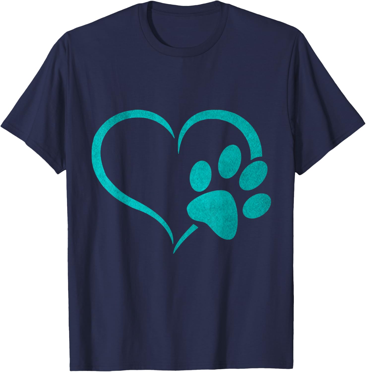 vintage Teal Dog Paw Print heart For Dogs Lover T-Shirt - T-Shirt | Navy