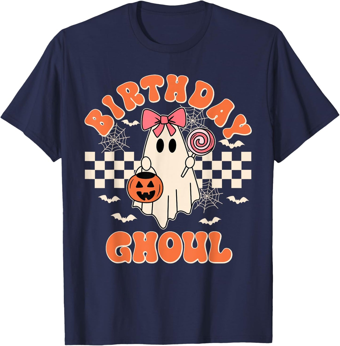Birthday Ghoul Spooky Season Groovy Halloween Kids Girls T-Shirt - T-Shirt | Navy