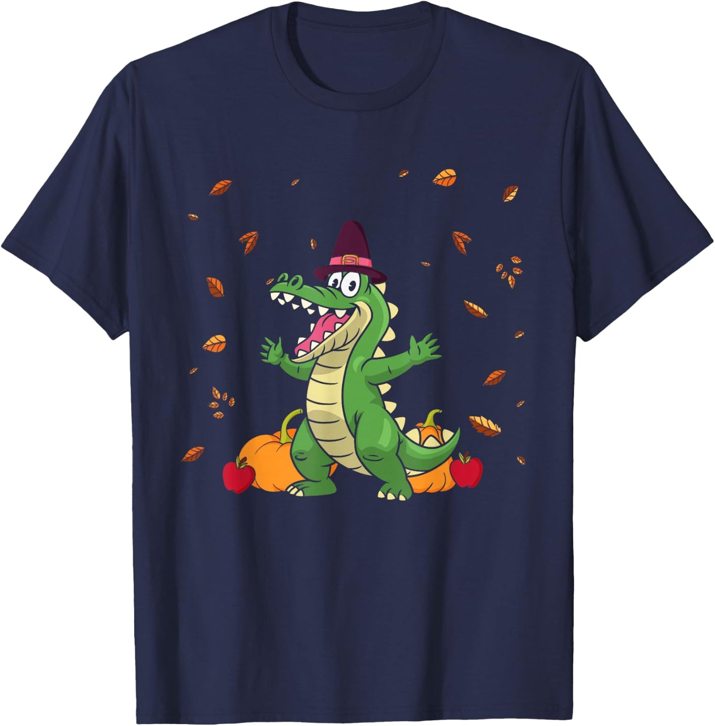 Thanksgiving Crocodiles Alligators Pilgrim Pumpkin Turkey T-Shirt - T-Shirt | Navy