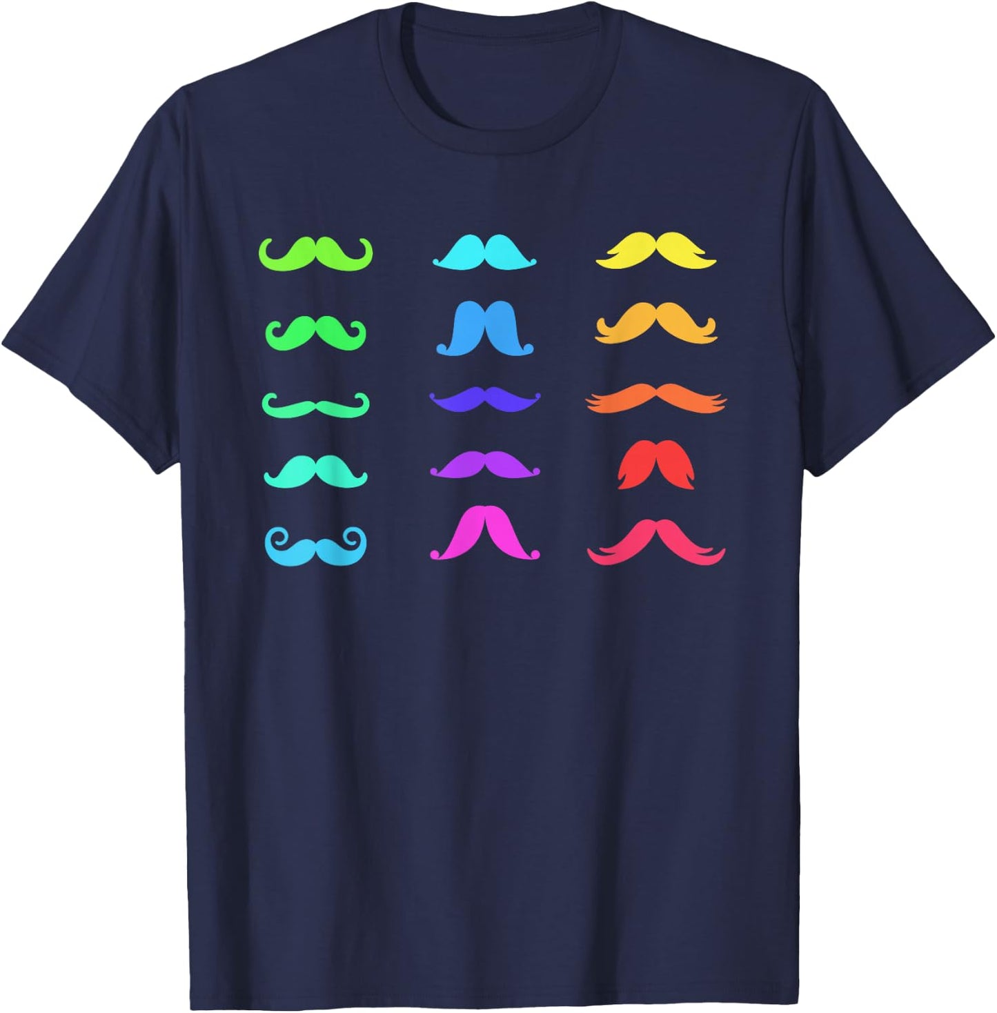 Colorful Mustaches Rainbow Fun Graphic Design T-Shirt - T-Shirt | Navy