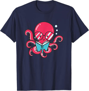 Librarian Book Sea Ocean Giant Squid Funny Reading Octopus T-Shirt - T-Shirt | Navy