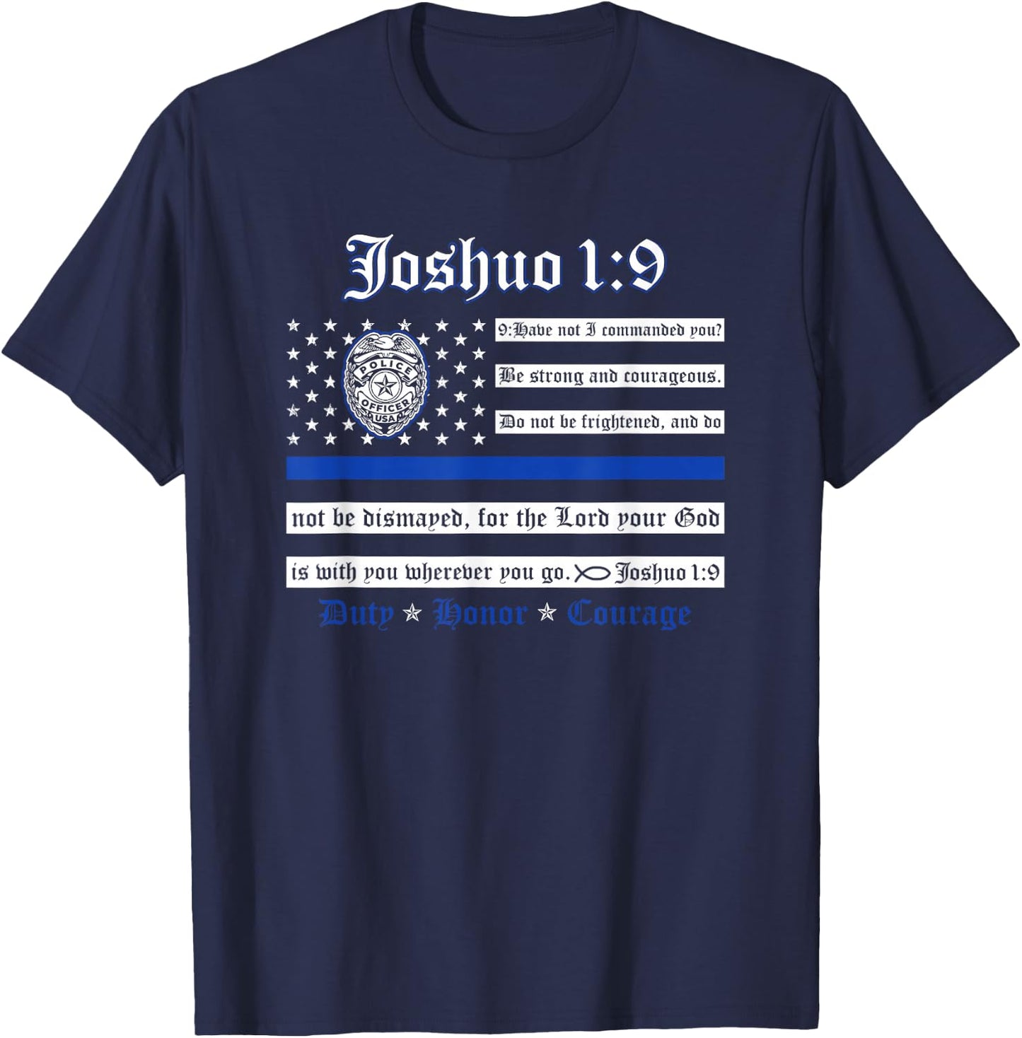 Thin Blue Line USA Flag Joshua 1:9 Police Support Men's T-Shirt - T-Shirt | Navy