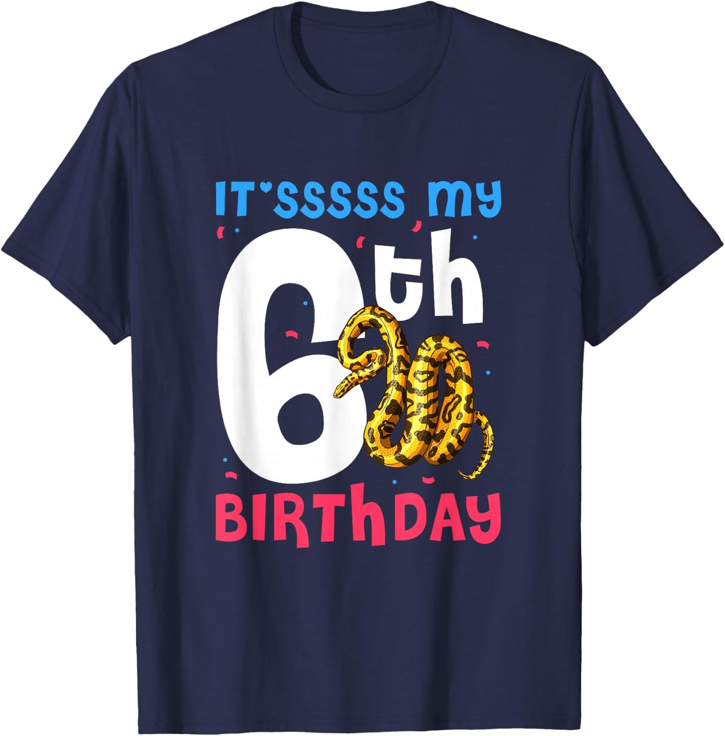 6th Birthday Ball Python 6 Years Old Snake Lover Kids T-Shirt - T-Shirt | Navy