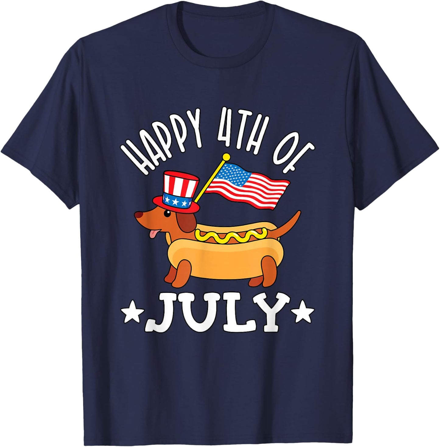 Patriotic Dachshund Fourth of July 4th Flag Cute Hot Dog T-Shirt - T-Shirt | Navy