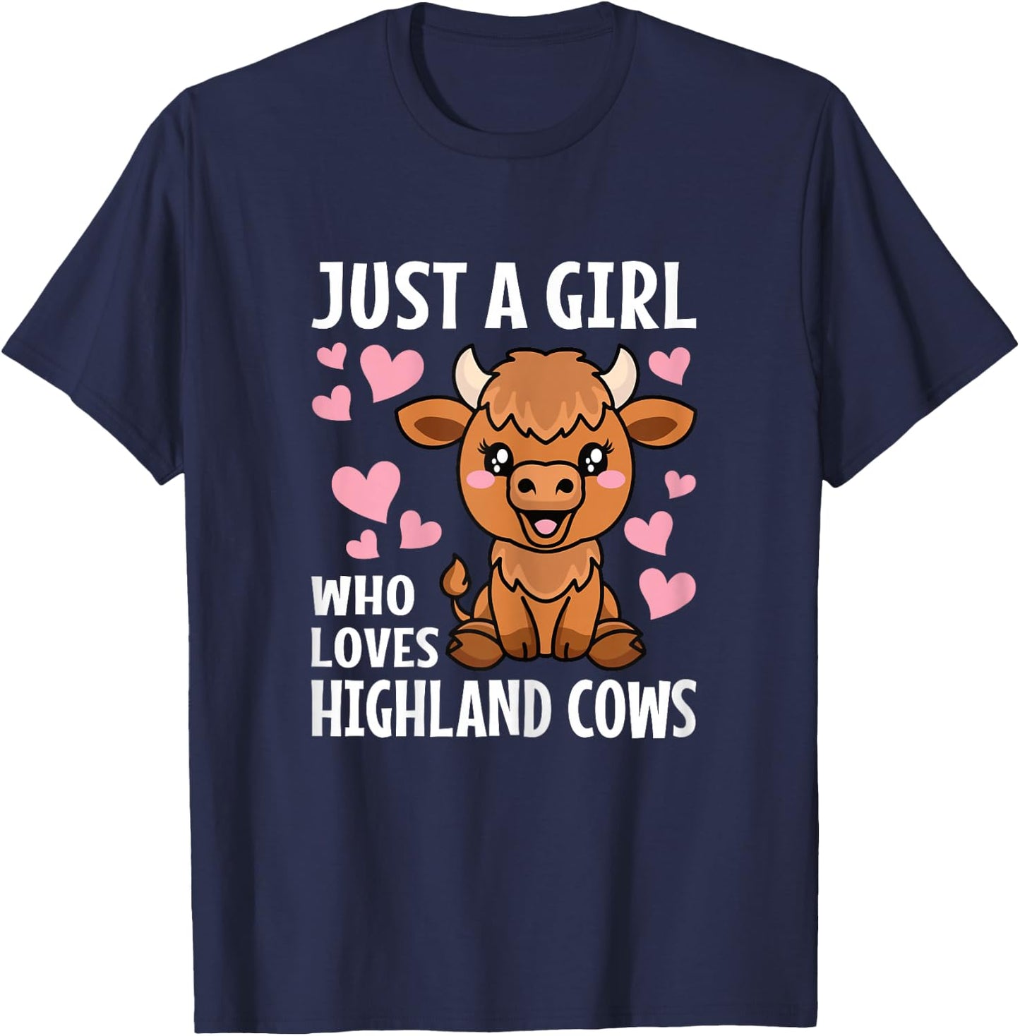 Just A Girl Who Loves Highland Cows Western Girls T-Shirt - T-Shirt | Navy