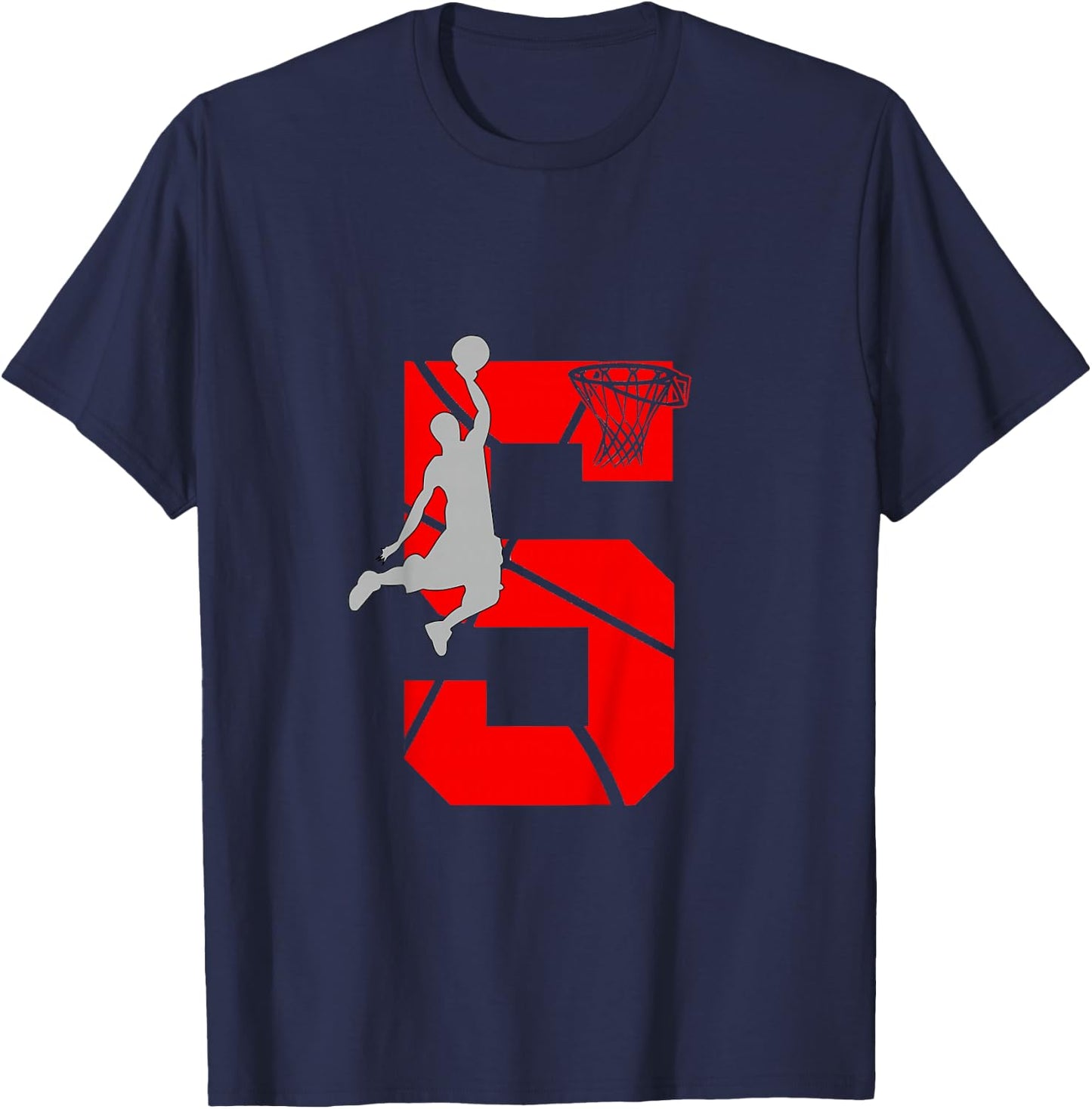 5 Year Old 5th Basketball Birthday PartyTheme Boys Girls T-Shirt - T-Shirt | Navy