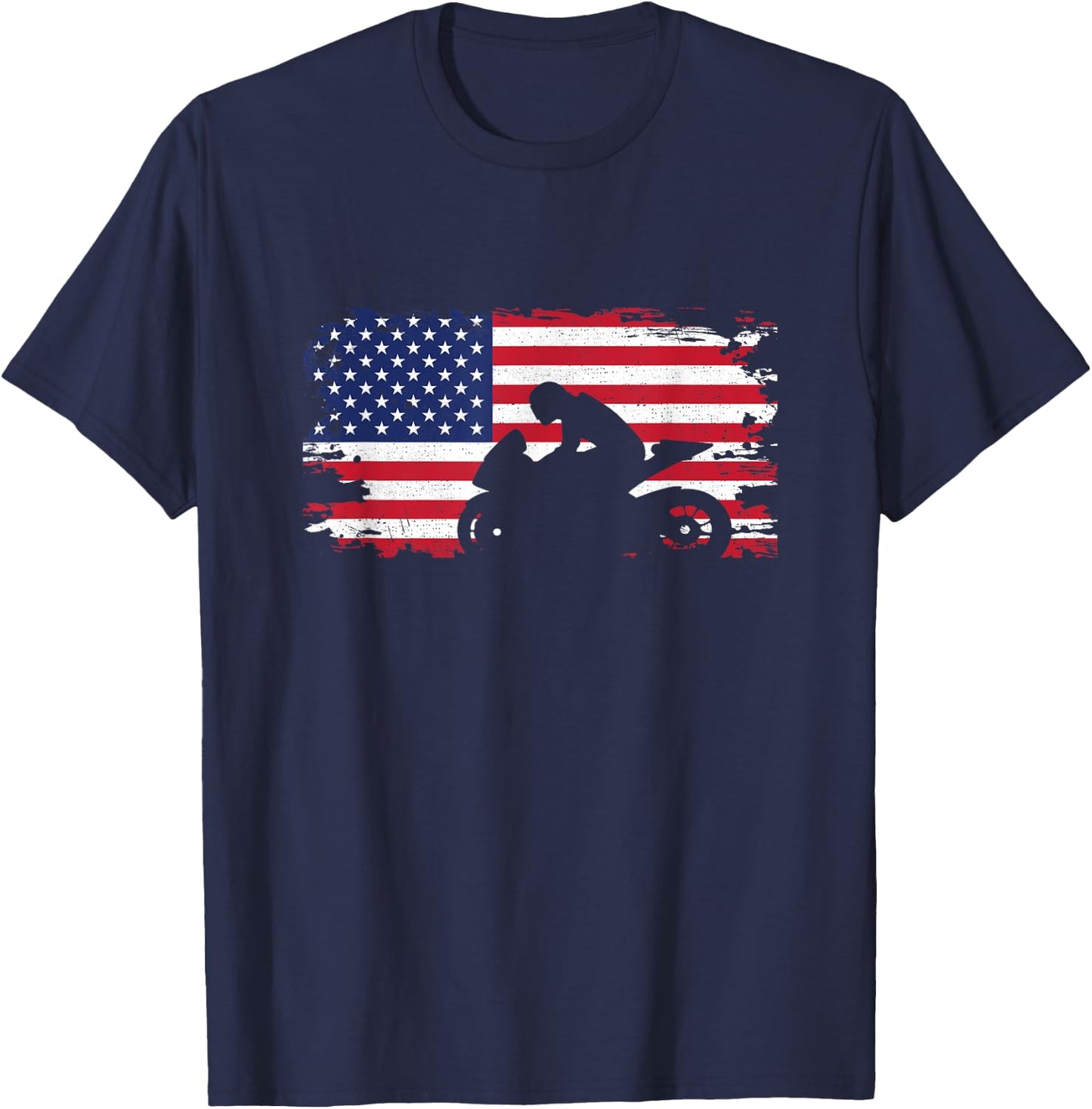 American Flag Motorcycle Apparel - Biker / Motorcycle T-Shirt - T-Shirt | Navy