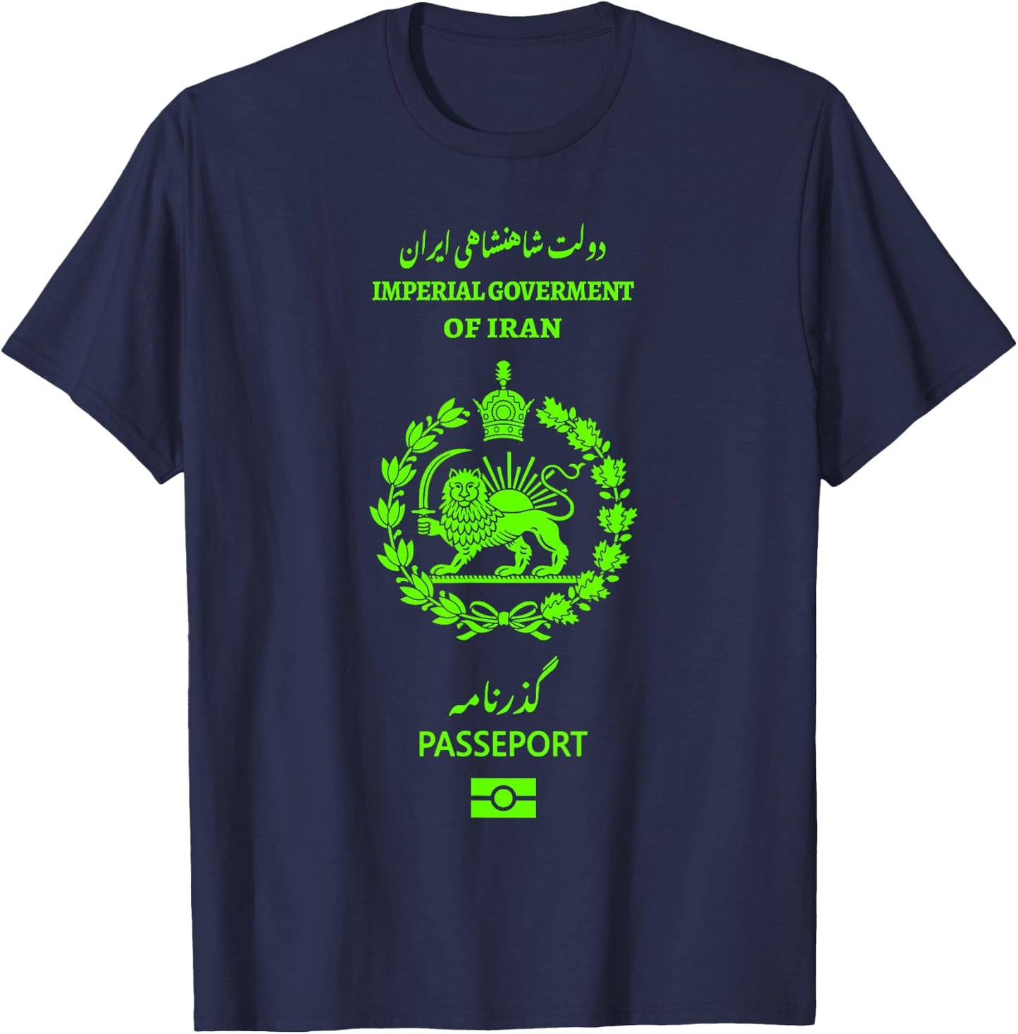 Passport Iran, Iran Lion Sun, Persian Flag, Iran. , Black, S T-Shirt - T-Shirt | Navy