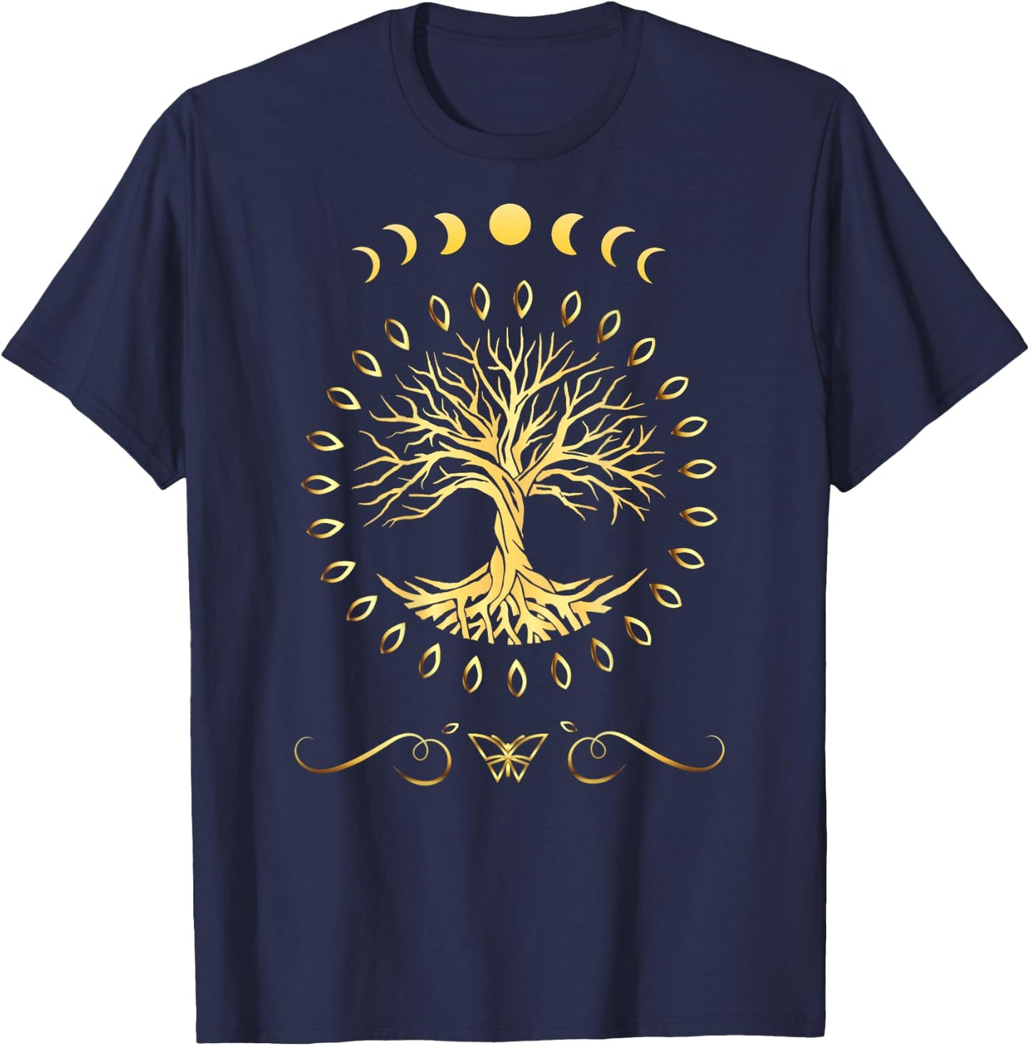 Yoga Meditation Tree of Life with Back Print, black, s T-Shirt - T-Shirt | Navy