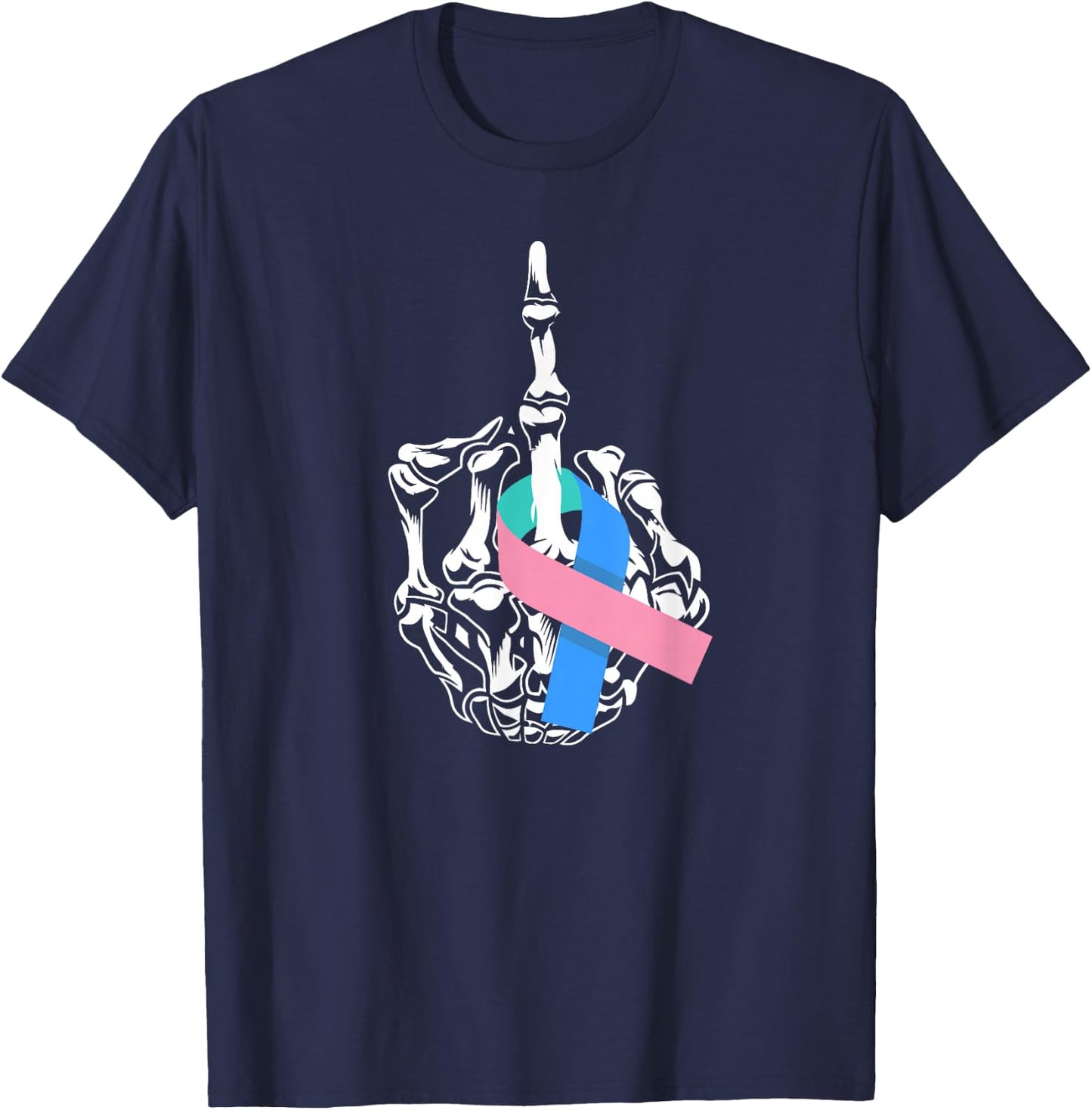 Fuck Thyroid Cancer Middle Finger Thyroid Cancer Awareness T-Shirt - T-Shirt | Navy