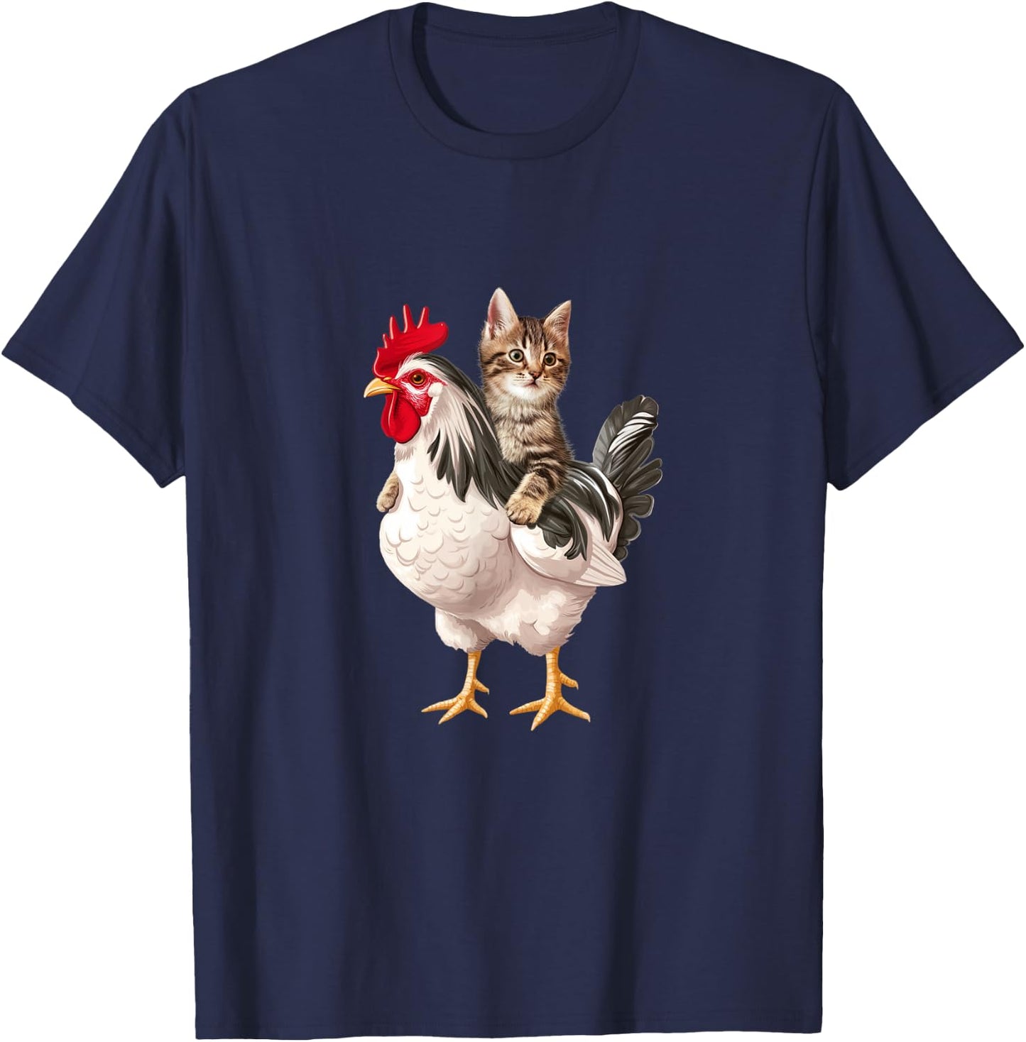 Cat Riding Chicken Funny Chicken Lover T-Shirt - T-Shirt | Navy