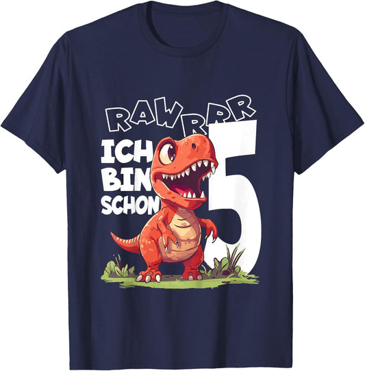 Kinder Ich bin schon 5 Jahre alt, T-Rex 5. Geburtstag Dino T-Shirt - T-Shirt | Navy