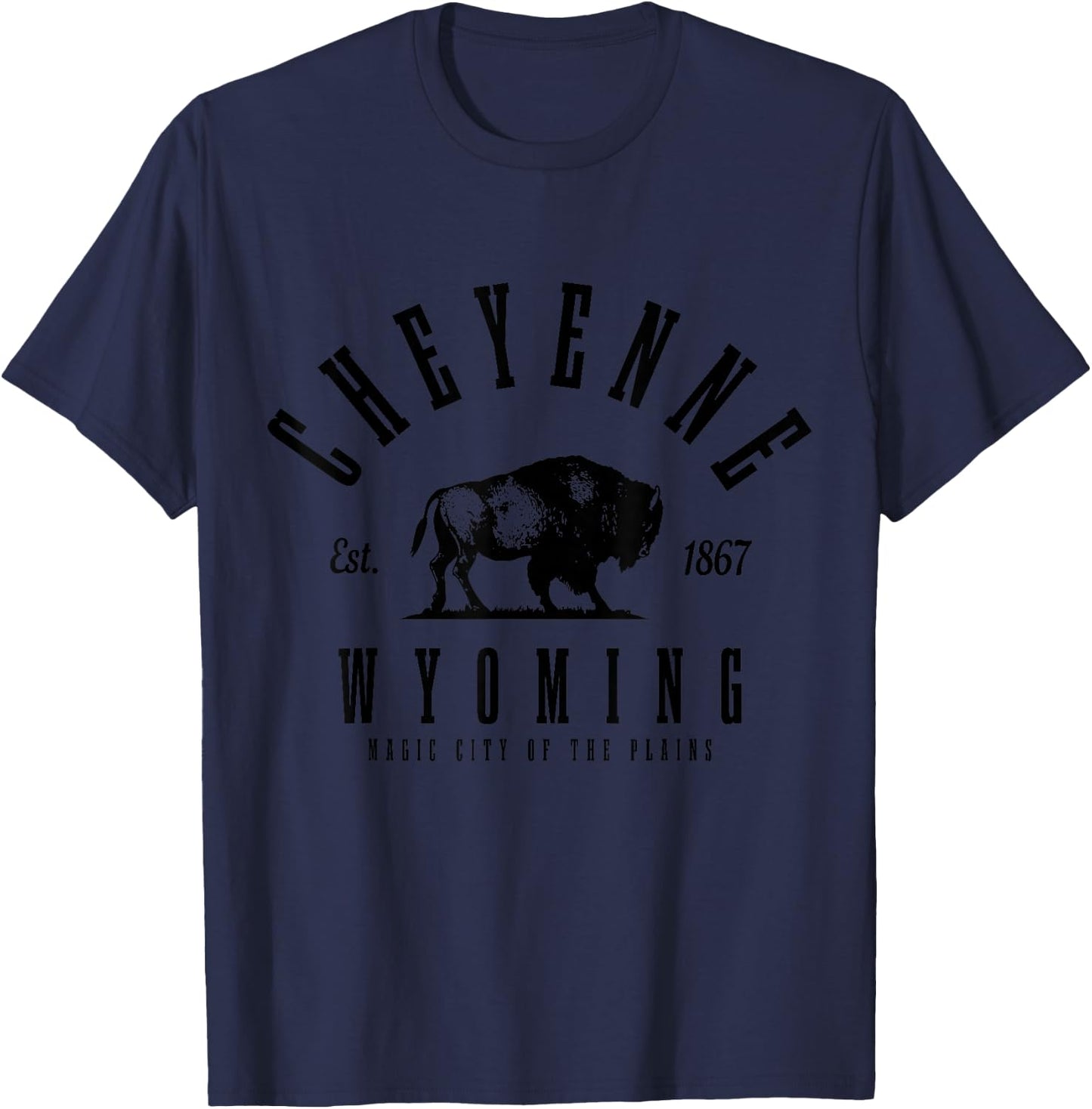 Cheyenne Wyoming Est. 1867 Cowboy State Bison Vintage Pride T-Shirt - T-Shirt | Navy
