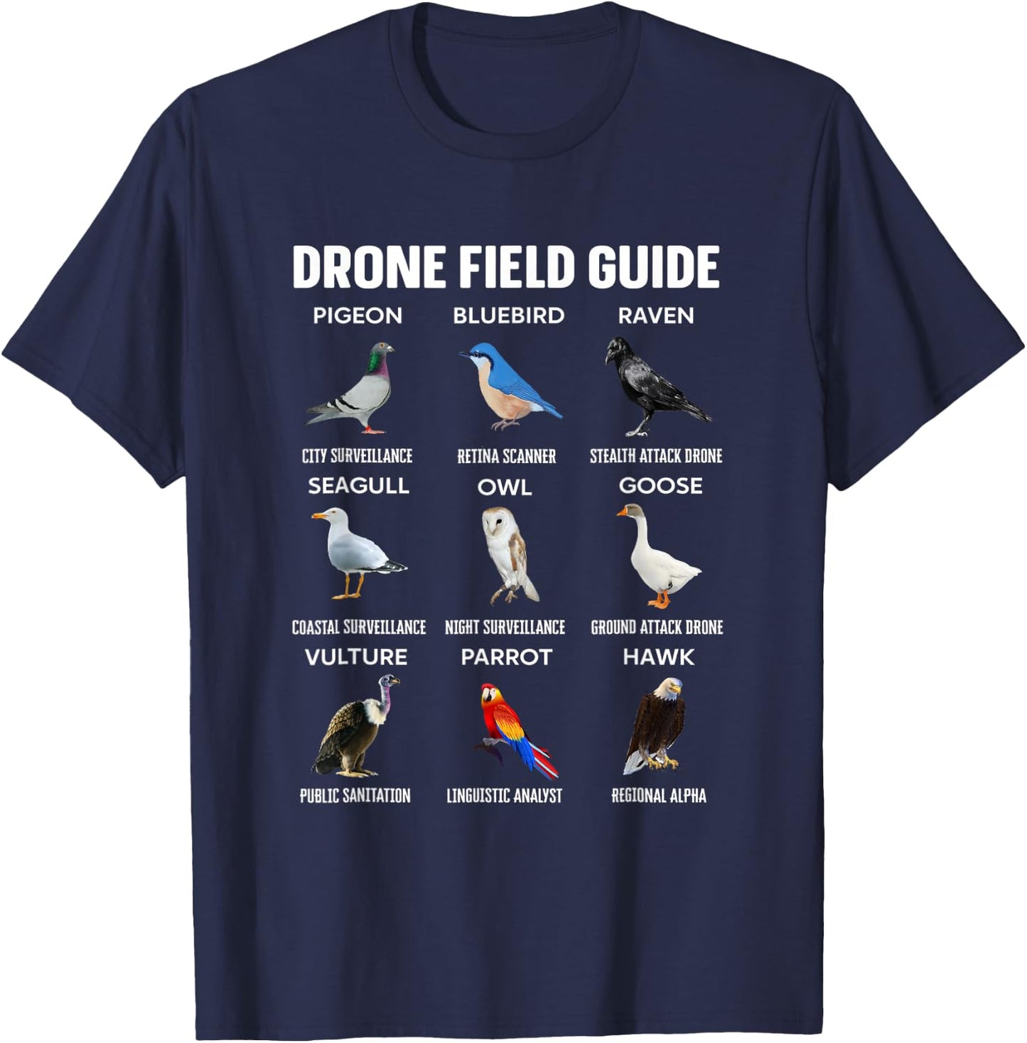 Birds Drone Field Guide They Aren’t Real T-Shirt - T-Shirt | Navy