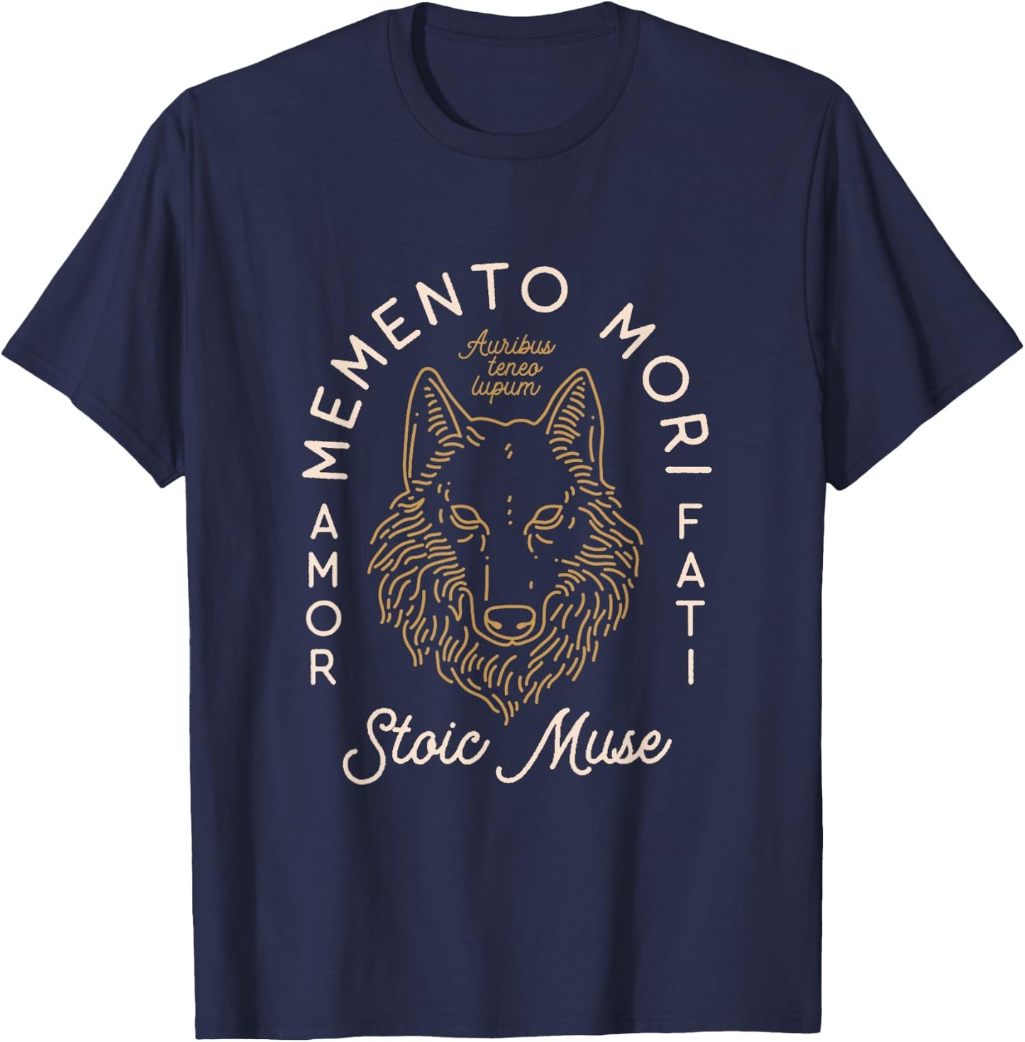 Stoic Quote | Amor Fati | Wolf Graphic T-Shirt - T-Shirt | Navy