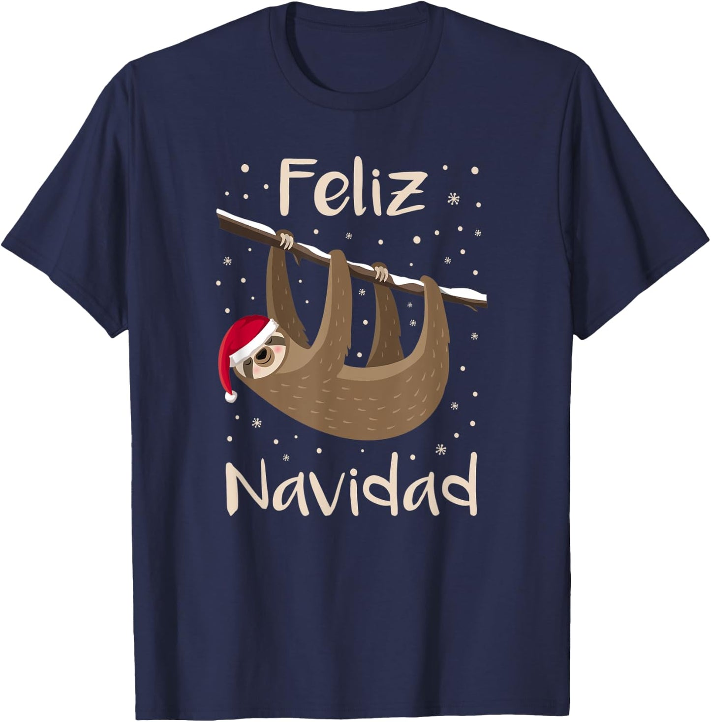 Feliz Navidad Sloth Santa Hat Merry Christmas Present T-Shirt - T-Shirt | Navy