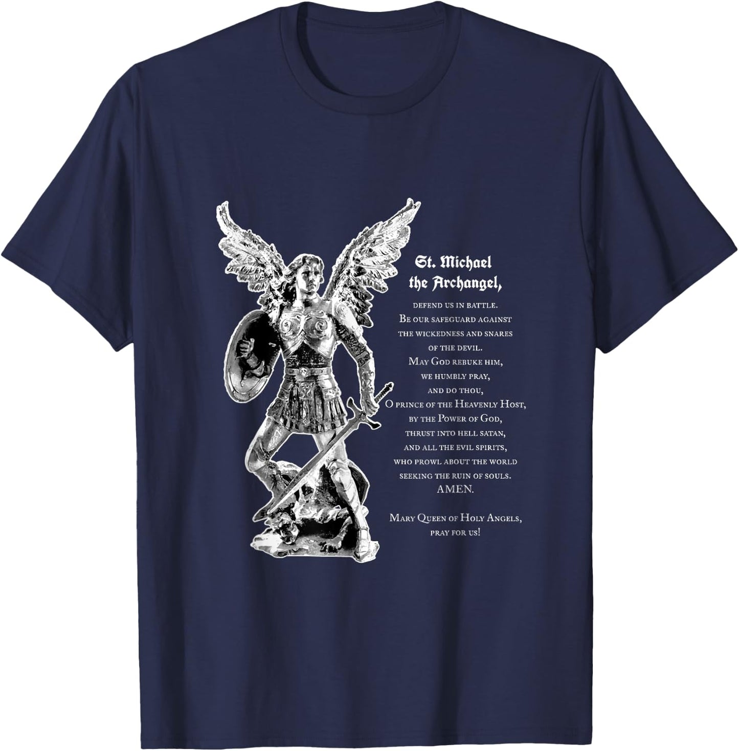 Prayer To St. Michael The Archangel Print Christian T-Shirt - T-Shirt | Navy