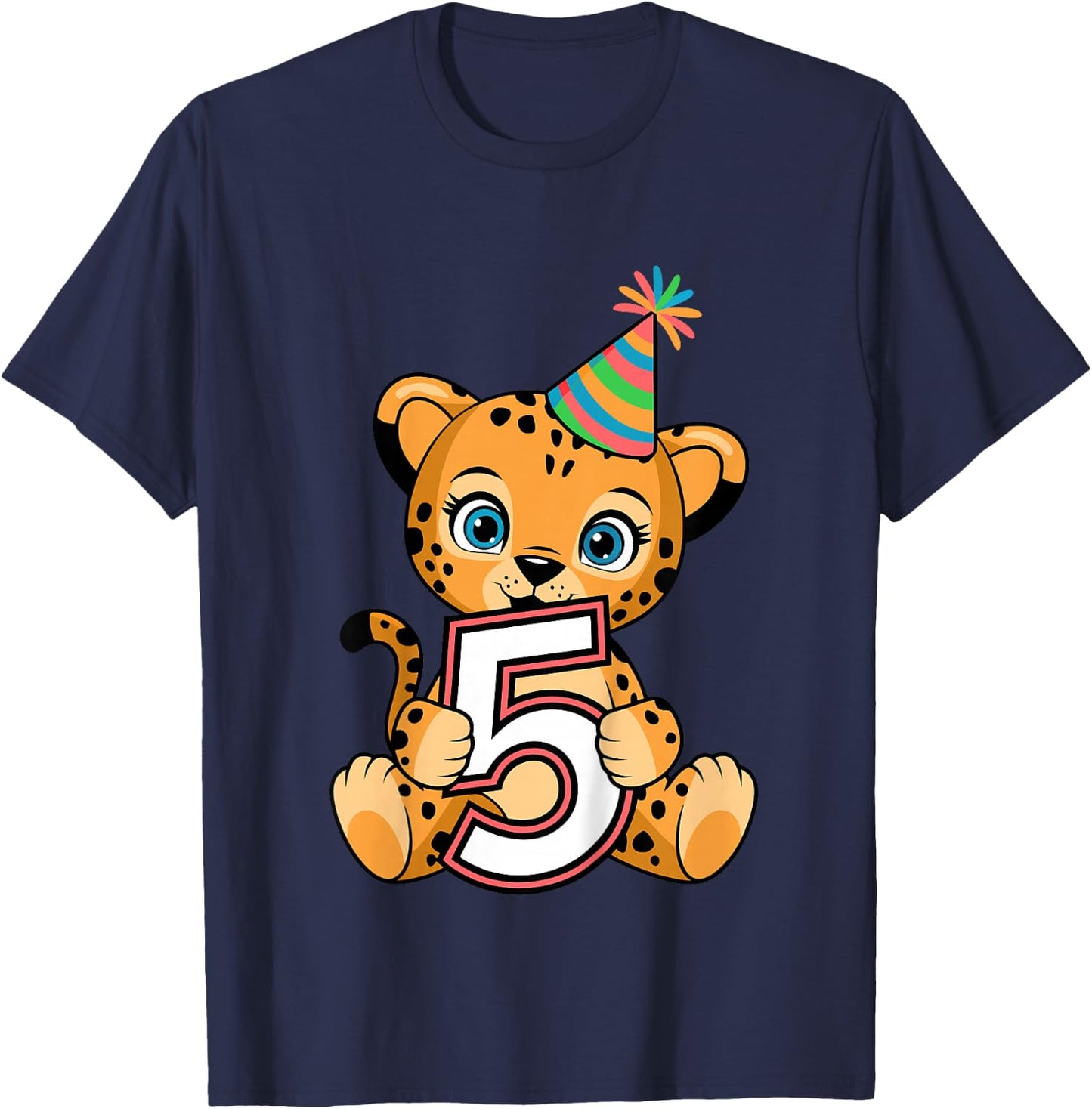 5th Birthday Cheetah Kids T-Shirt - T-Shirt | Navy