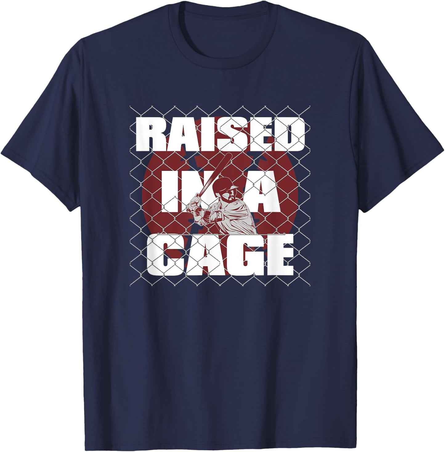 Raised In A Cage Baseball Shirt T-Shirt - T-Shirt | Navy