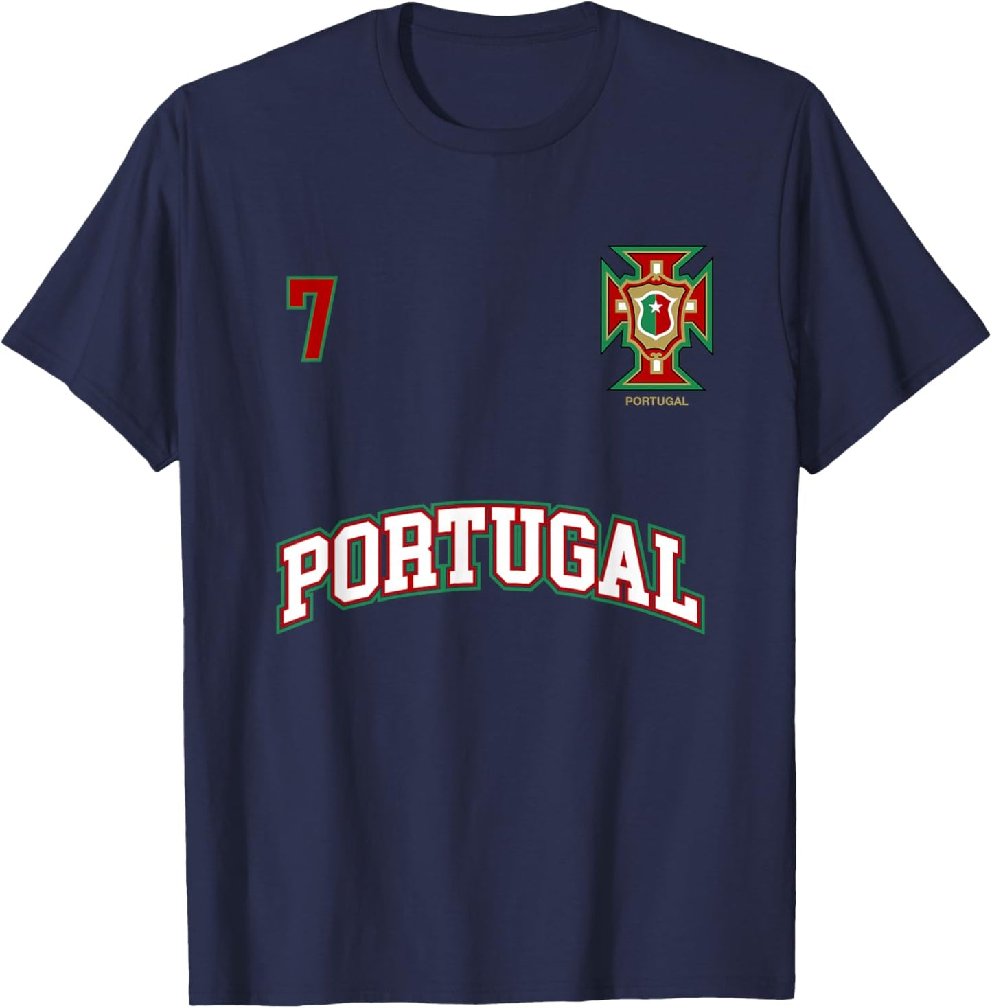 Portugal Shirt Number 7 (+Back) Soccer Team Sports Flag T-Shirt - T-Shirt | Navy