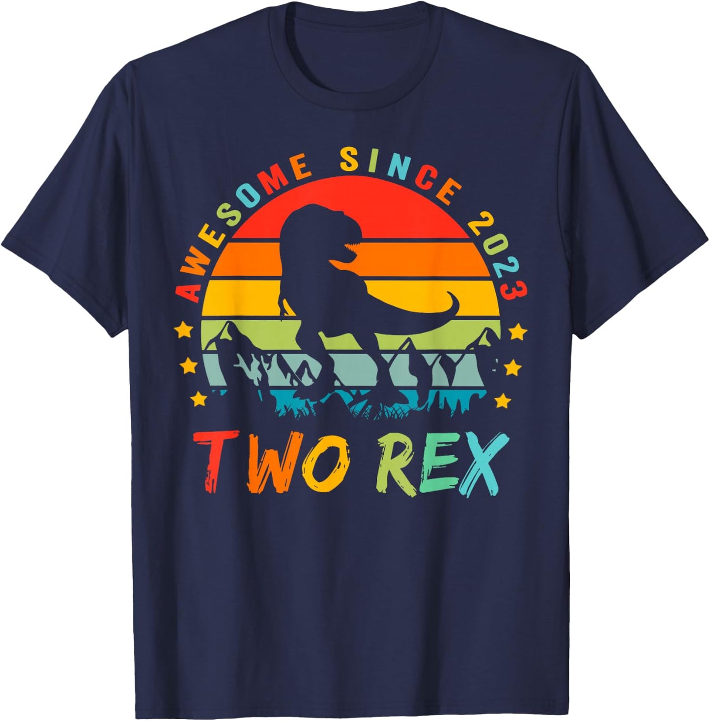 Two Rex 2nd Birthday Gift Second Dinosaur 2 Year Old T-Shirt - T-Shirt | Navy