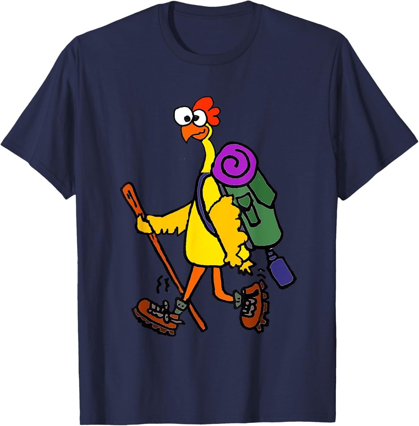 Smilealottees Funny Rubber Chicken Hiking Cartoon T-Shirt - T-Shirt | Navy