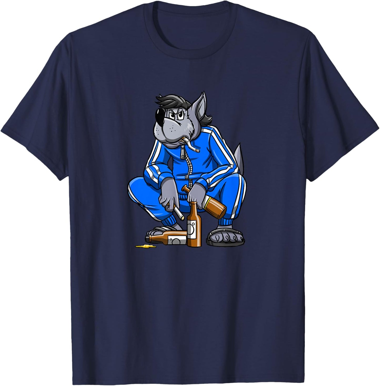 Russische Kleidung - Russischer Gopnik, Russenhocke, Nu Pogodi Wolf - - Schwarz - S - Kurzarm - Klassische Passform - 100% Baumwolle - Sommer - Erwachsene T-Shirt - T-Shirt | Navy