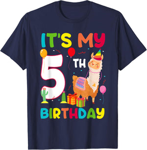 It's My 5th Birthday Cute Llama Alpaca 5 Year Old Birthday T-Shirt - T-Shirt | Navy