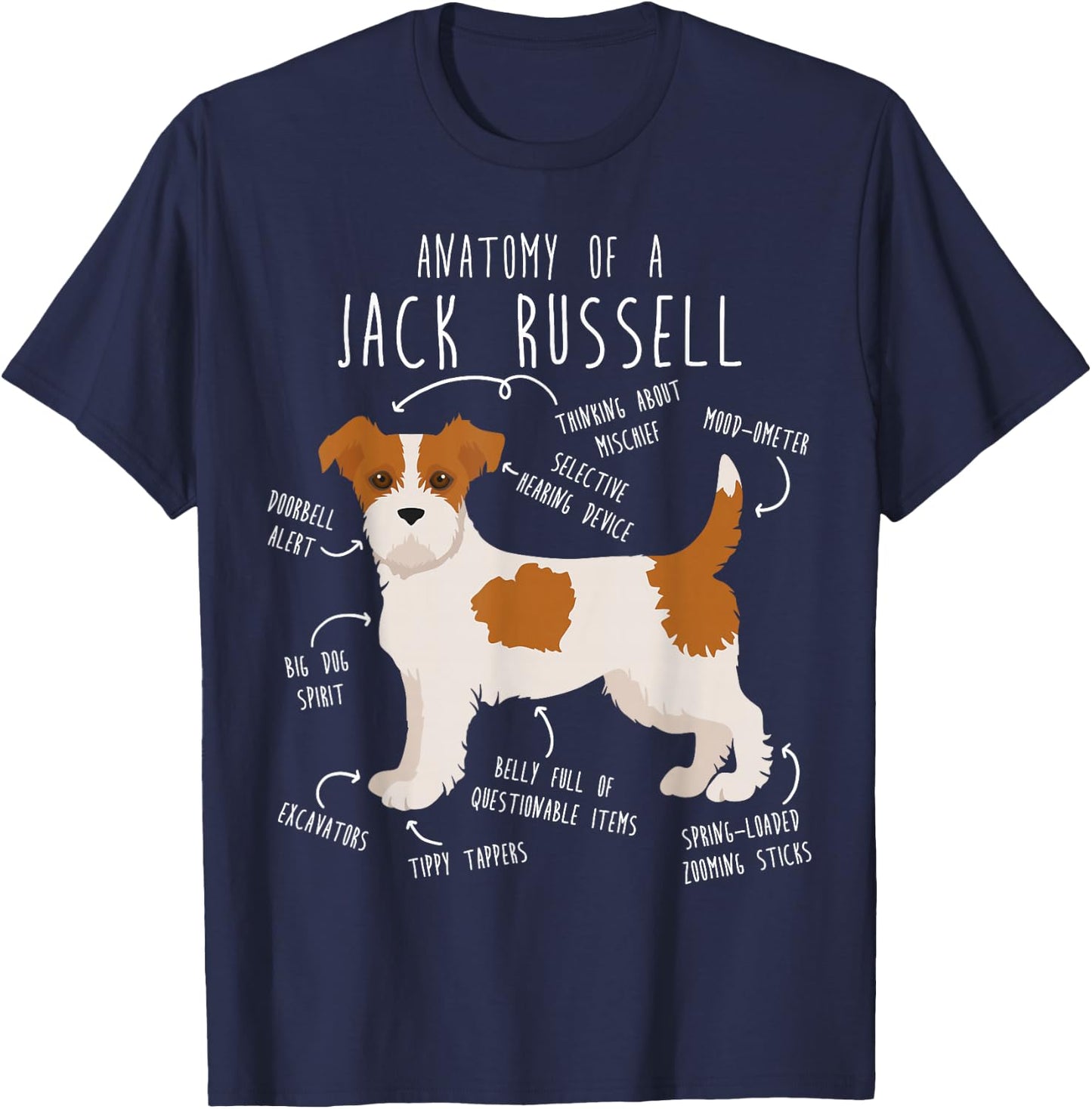 Broken Coat Jack Russell Terrier Anatomy, Cute Funny Pet JRT T-Shirt - T-Shirt | Navy