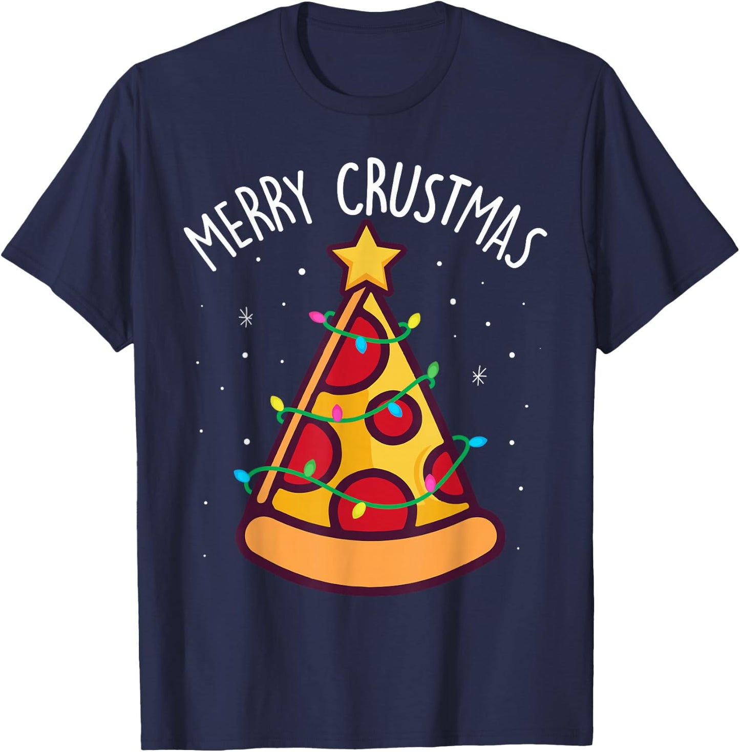 Funny Merry Crustmas Pizza Christmas Tree Kids Toddler Sleep T-Shirt - T-Shirt | Navy
