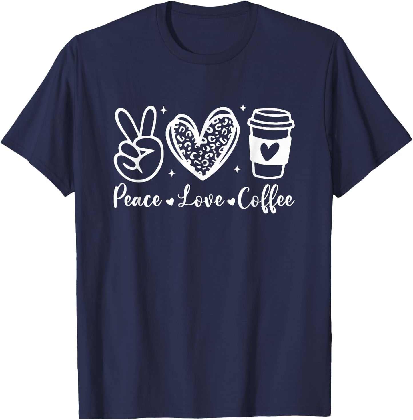 Leopard Peace Love Coffee Lovers Hippie T-Shirt - T-Shirt | Navy
