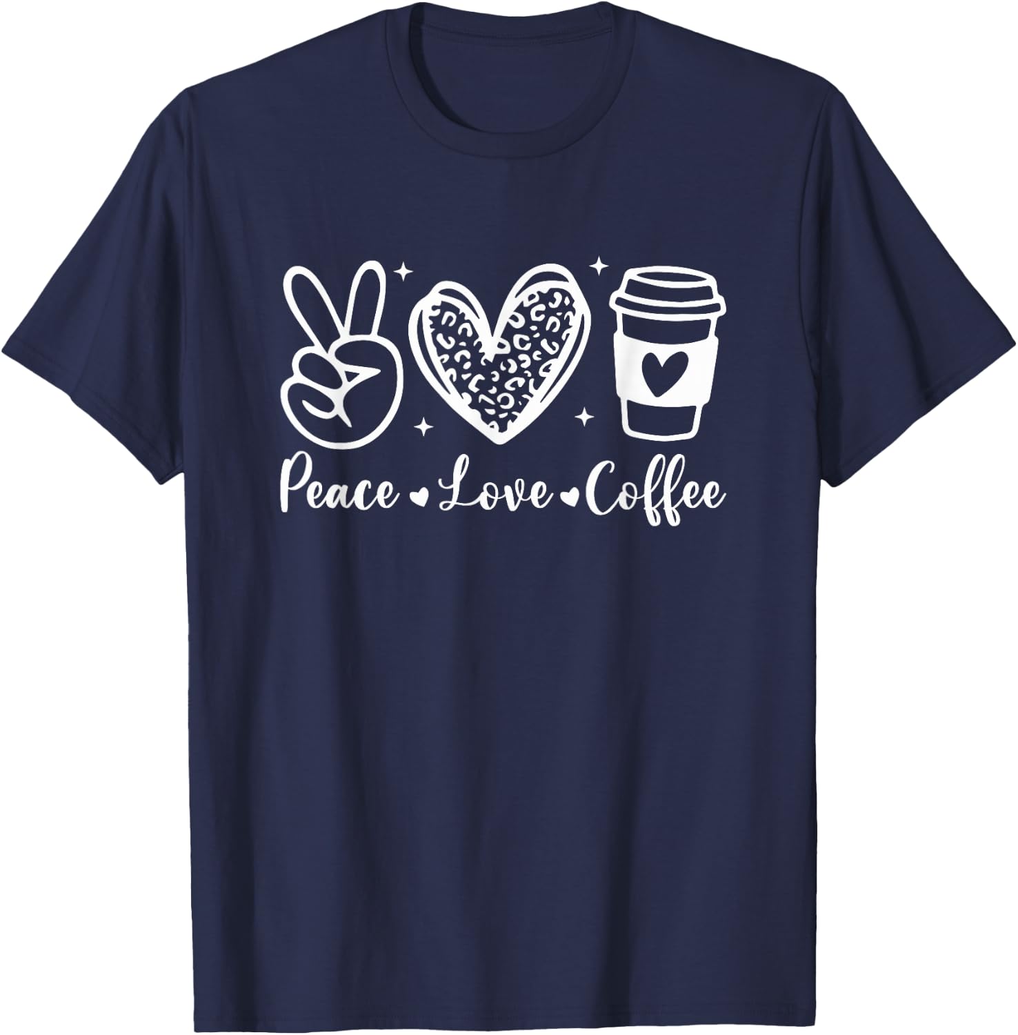 Leopard Peace Love Coffee Lovers Hippie T-Shirt - T-Shirt | Navy
