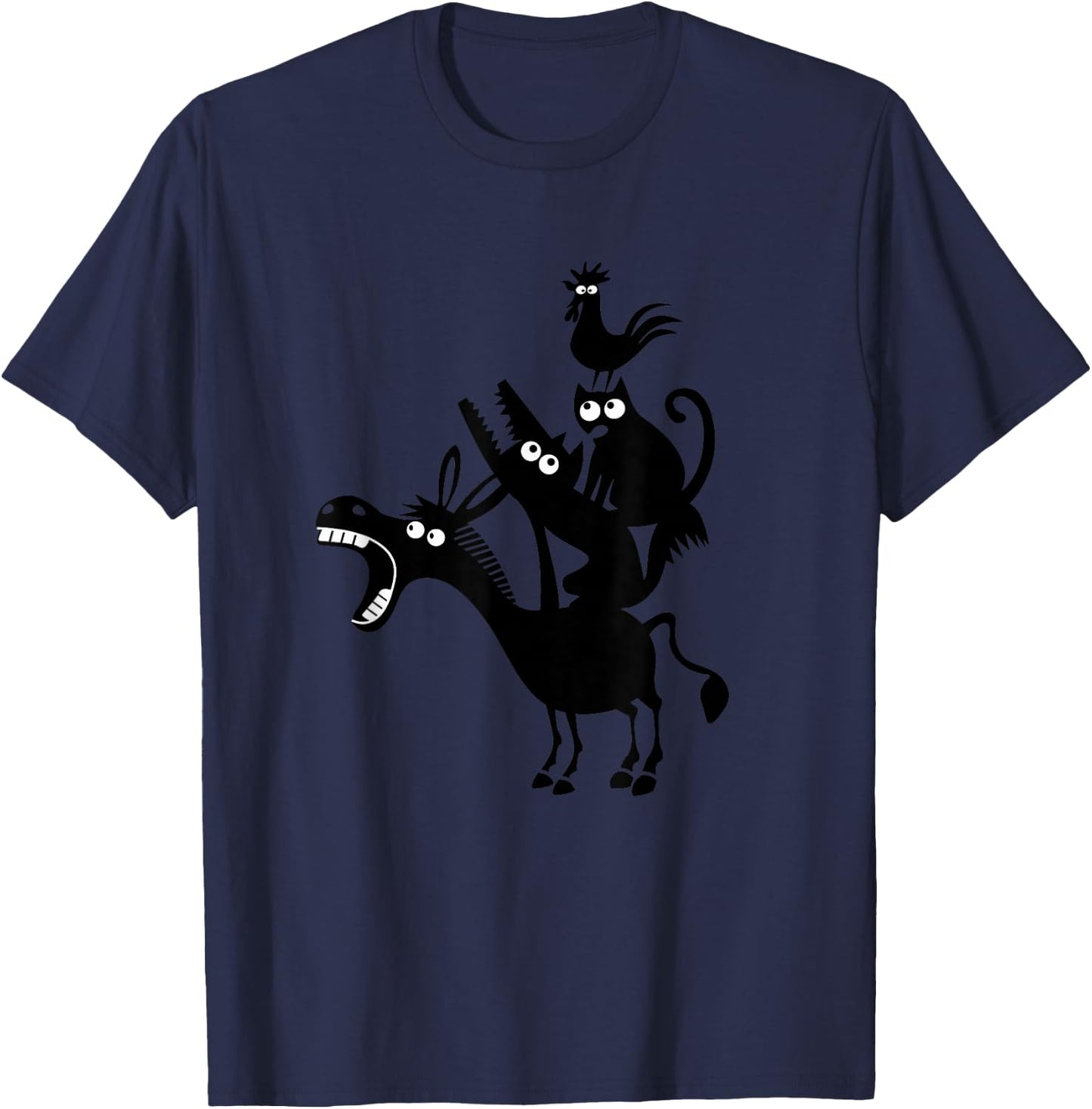 Cool Town Musicians of Bremen Illustration Graphic Designs T-Shirt - T-Shirt | Navy