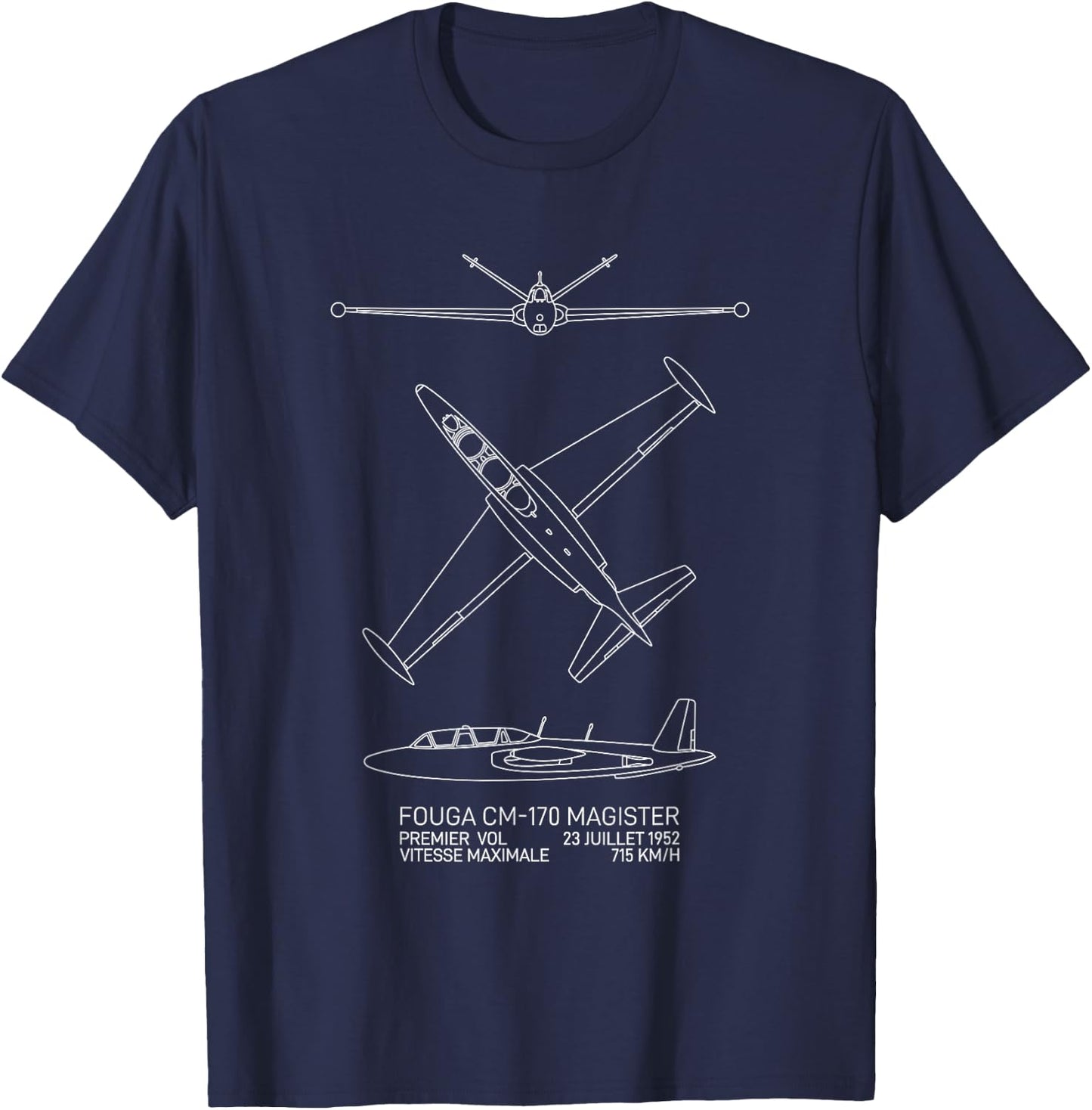 French jet plans Fouga CM-170 Magister , Black, S T-Shirt - T-Shirt | Navy