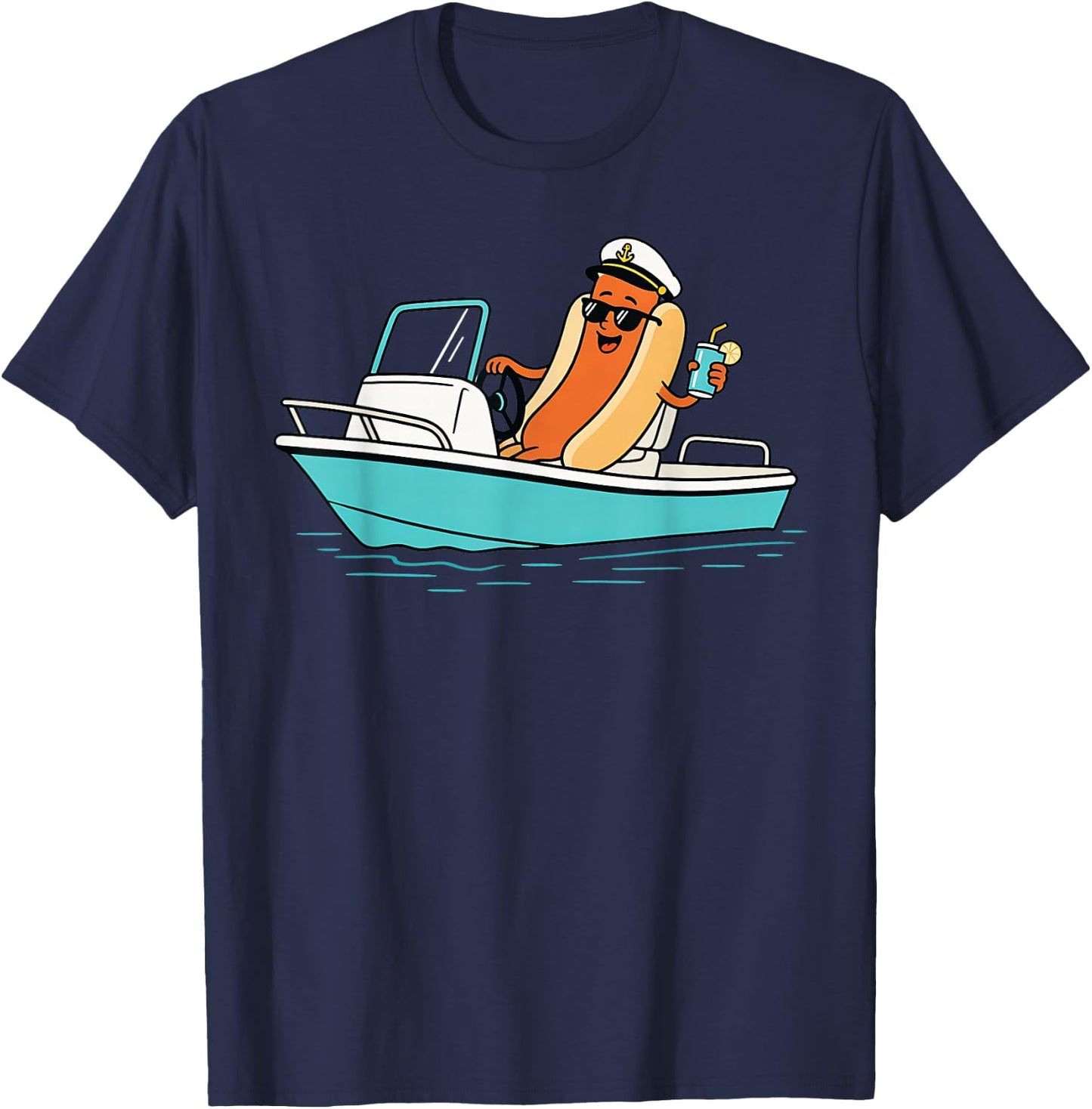 Captain Hotdog Funny Hotdog Boat Captain Lake Life Summer T-Shirt - T-Shirt | Navy