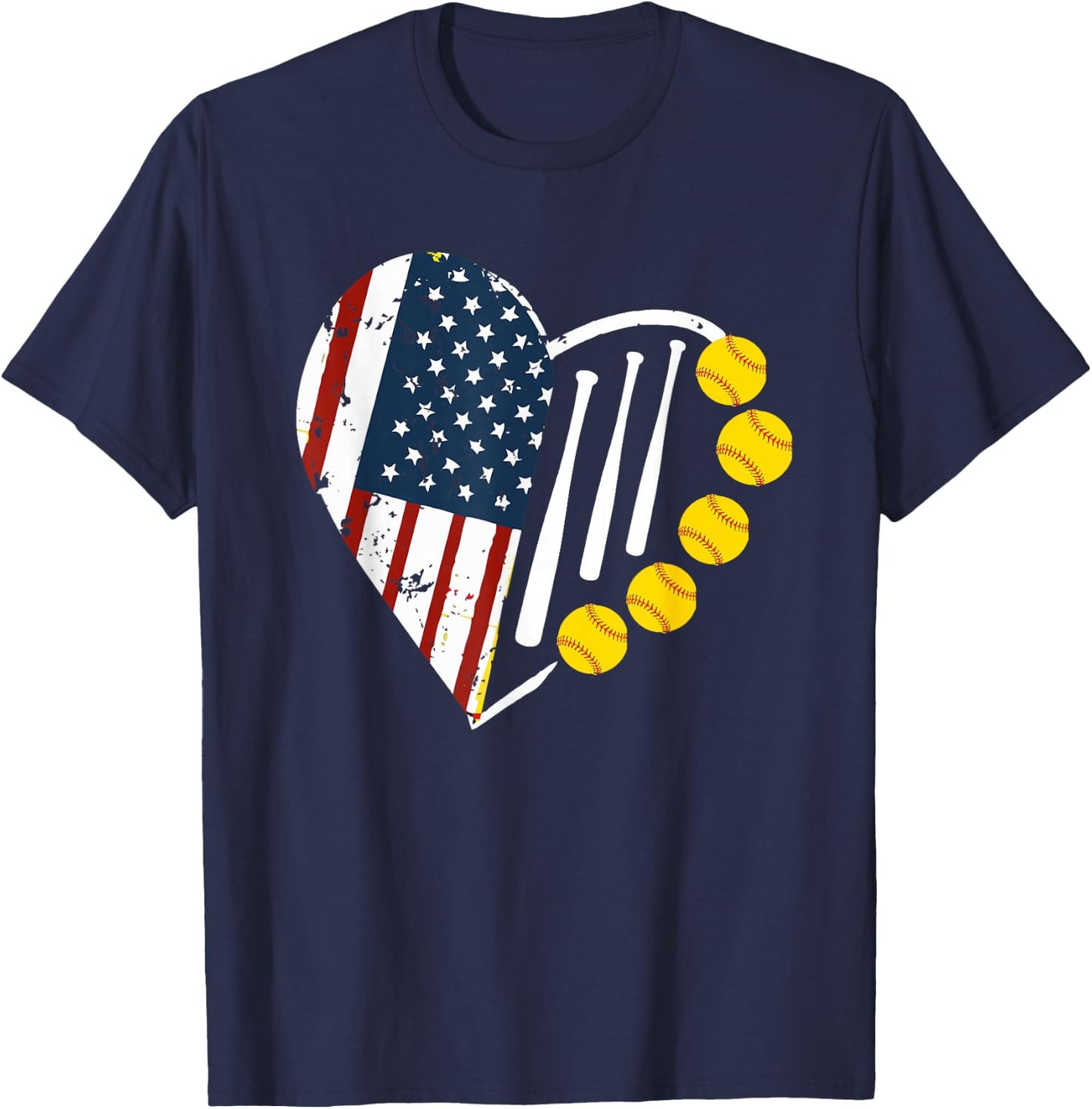 Softball American Flag 4th of July T-Shirt - T-Shirt | Navy