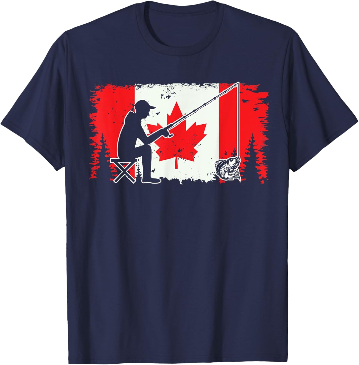 Canada Flag Walleye Fishing Canadian Fisherman Unique Fish T-Shirt - T-Shirt | Navy