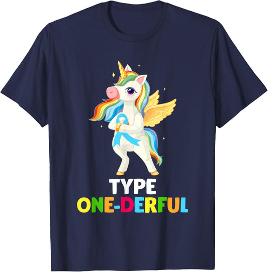 Funny Diabetic Type 1 Diabetes T1d Type One-derful Unicorn T-Shirt - T-Shirt | Navy