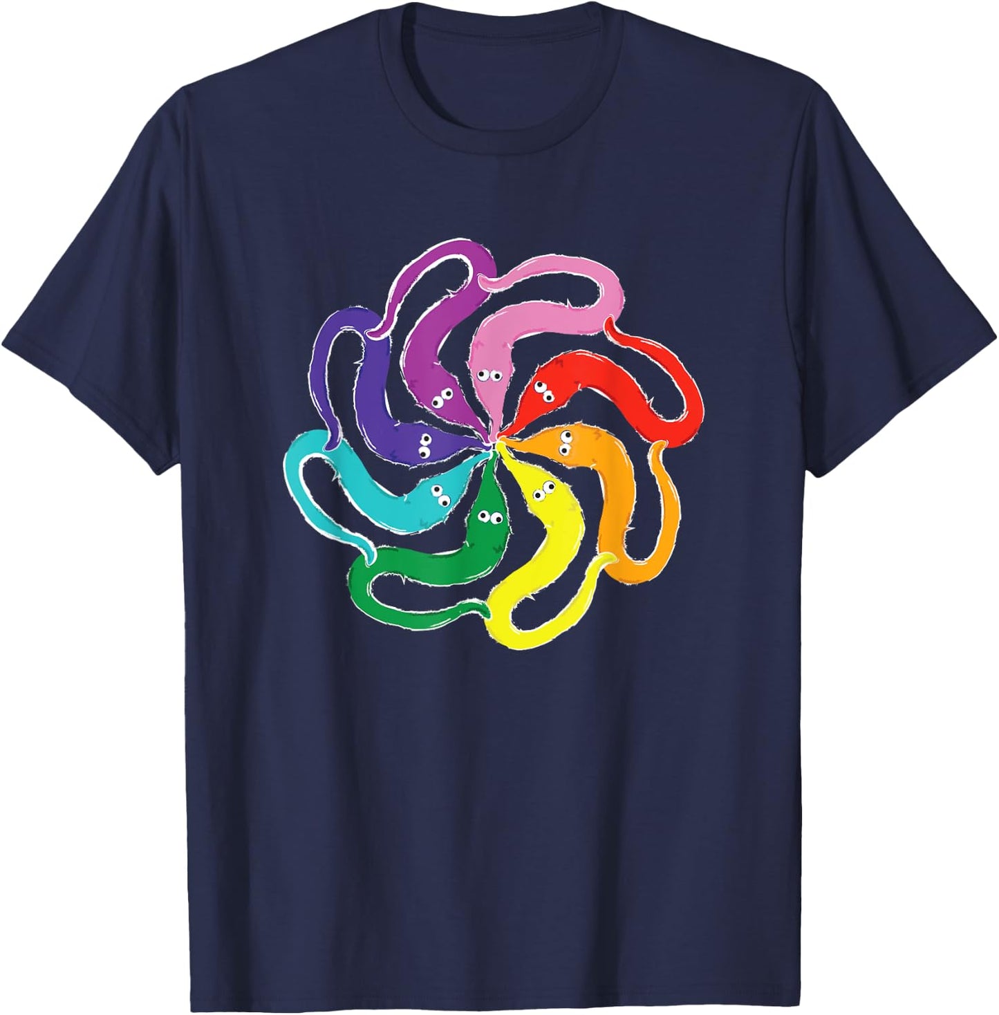 Funny Fuzzy Worm on a String Meme Rainbow Mandala T-Shirt - T-Shirt | Navy